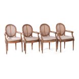 4 walnut armchairs in Louis XVI style