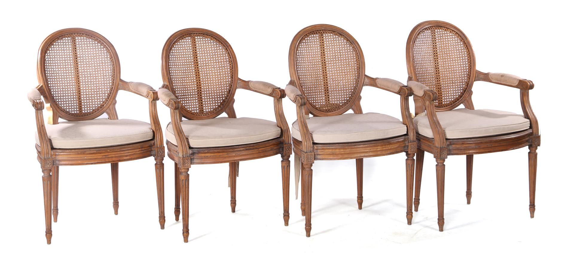 4 walnut armchairs in Louis XVI style