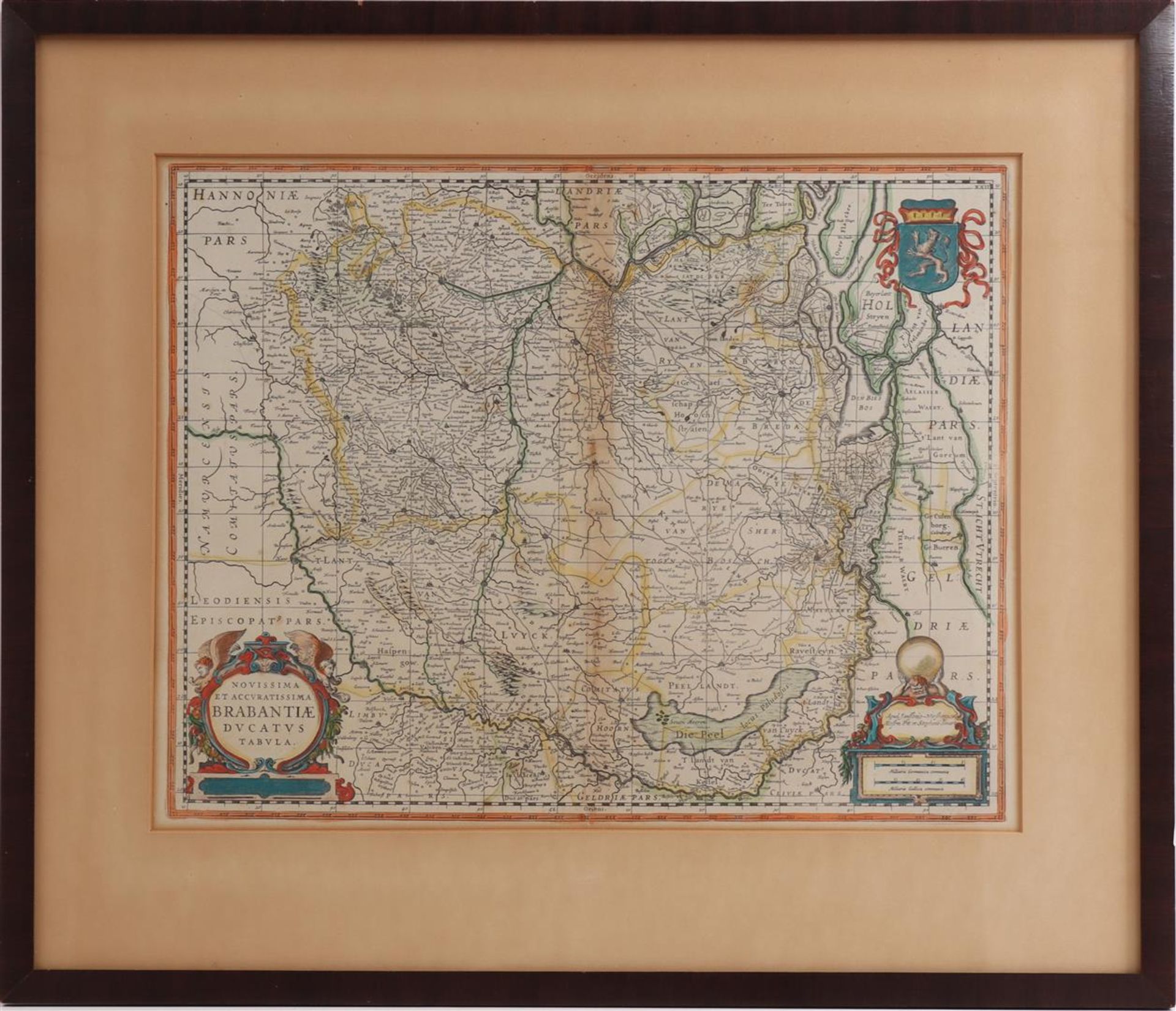 Framed colored topographical map of Brabant