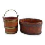 Oval wooden bucket and round wooden bucket