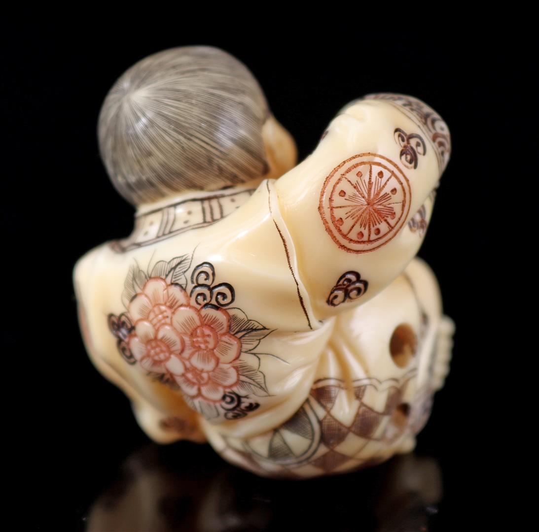 Ivory netsuke boy with noh mask, Japan, Meiji - Image 3 of 4