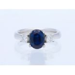 Ring with Sapphire Diamonds 750 / 18 White Gold with IGI Report