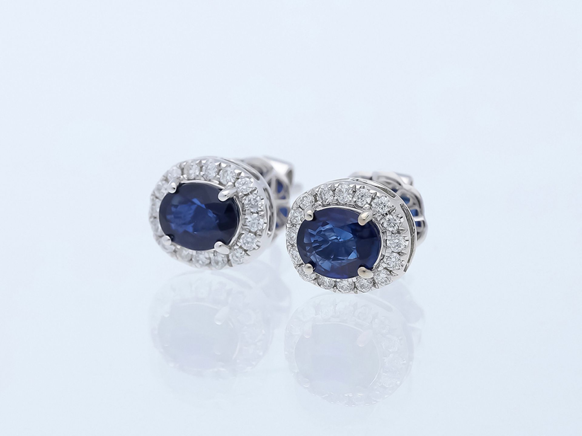 Earrings Sapphire 585 / 14 White gold Diamond - Image 2 of 6