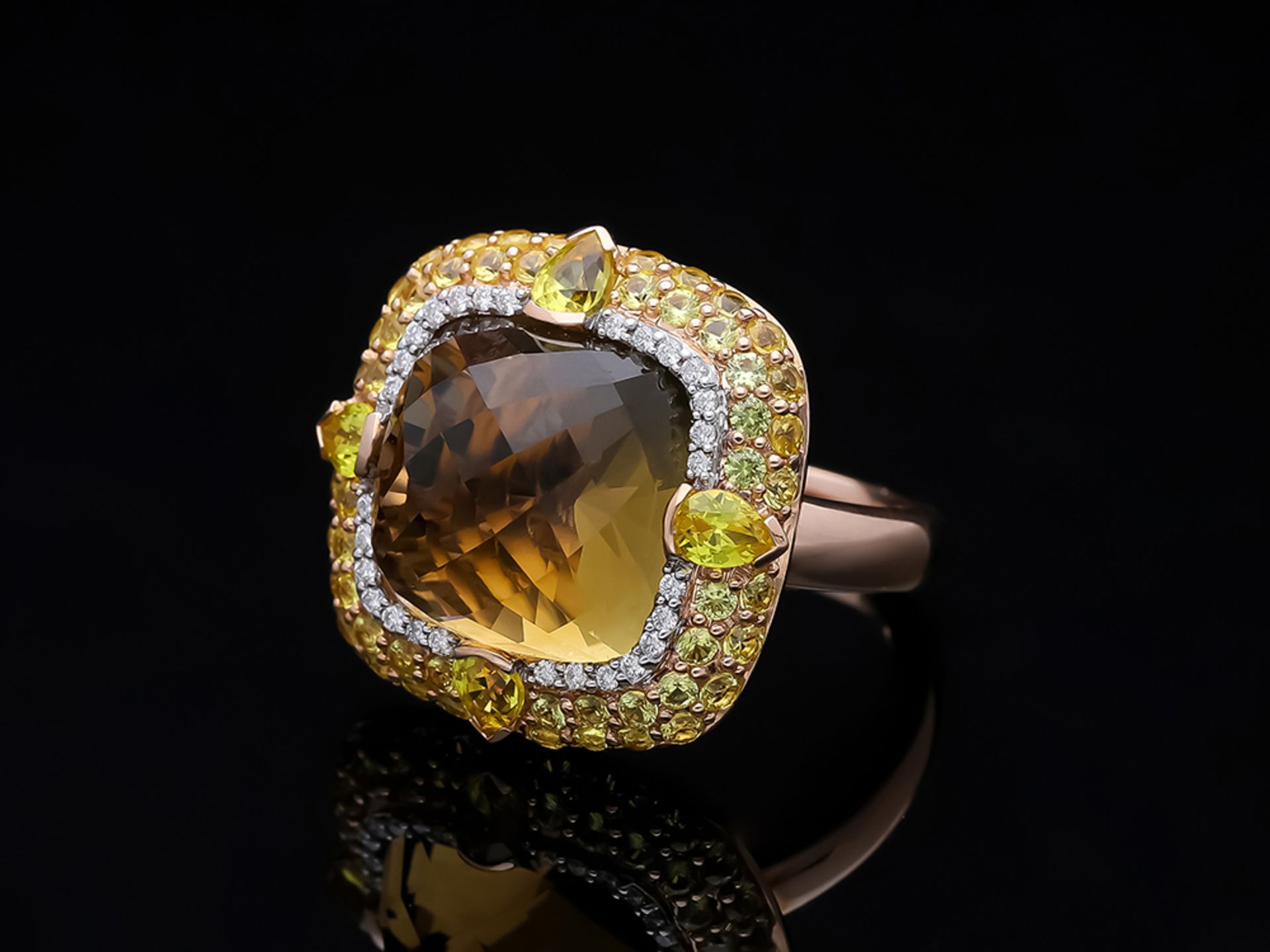 Ring Quartz Sapphire 585 / 14 Pink Gold Diamond - Image 3 of 8