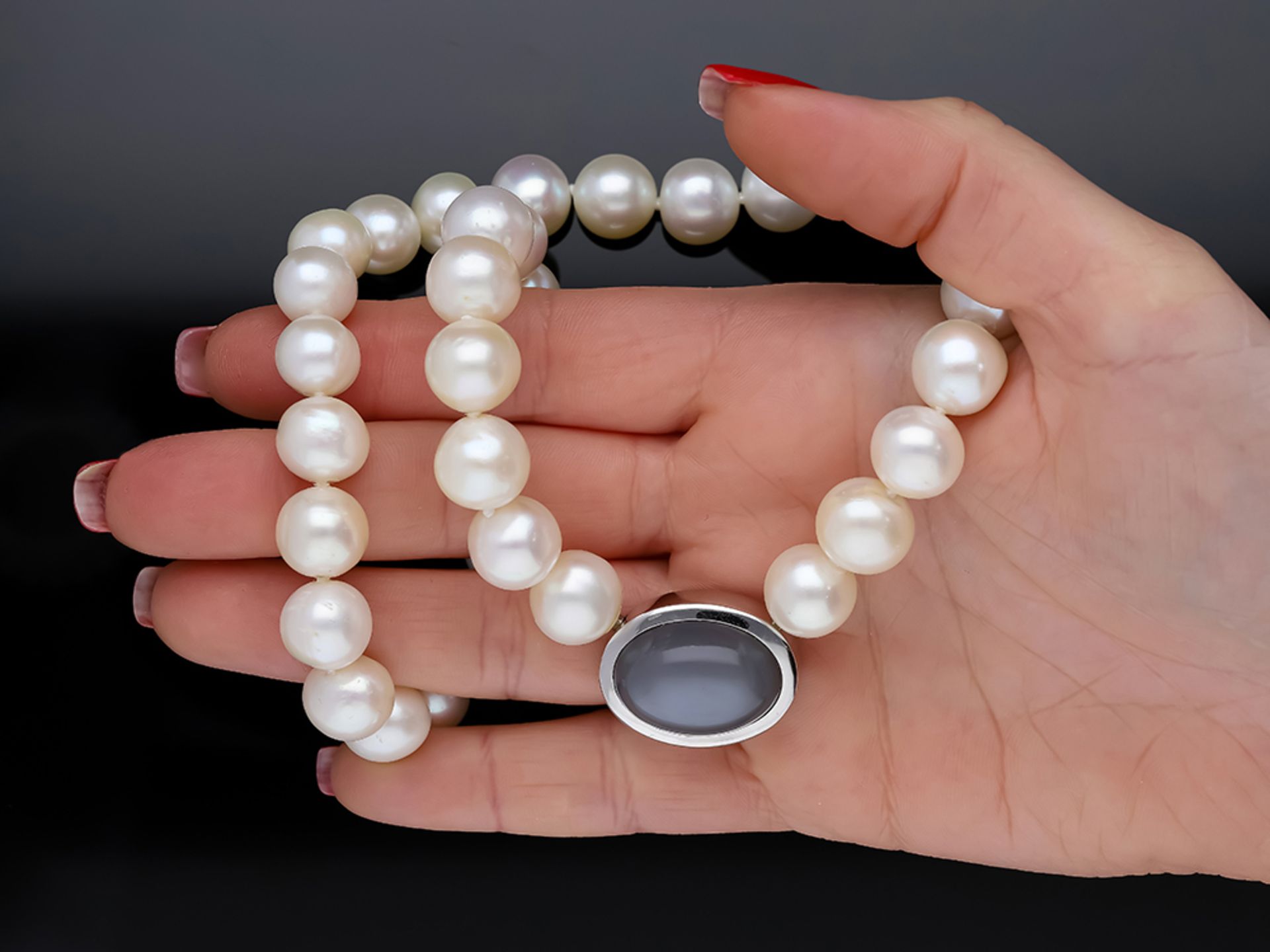 Chain with South Sea Pearl 585/14 White Gold Freshwater Pearls Quartz - Image 6 of 6