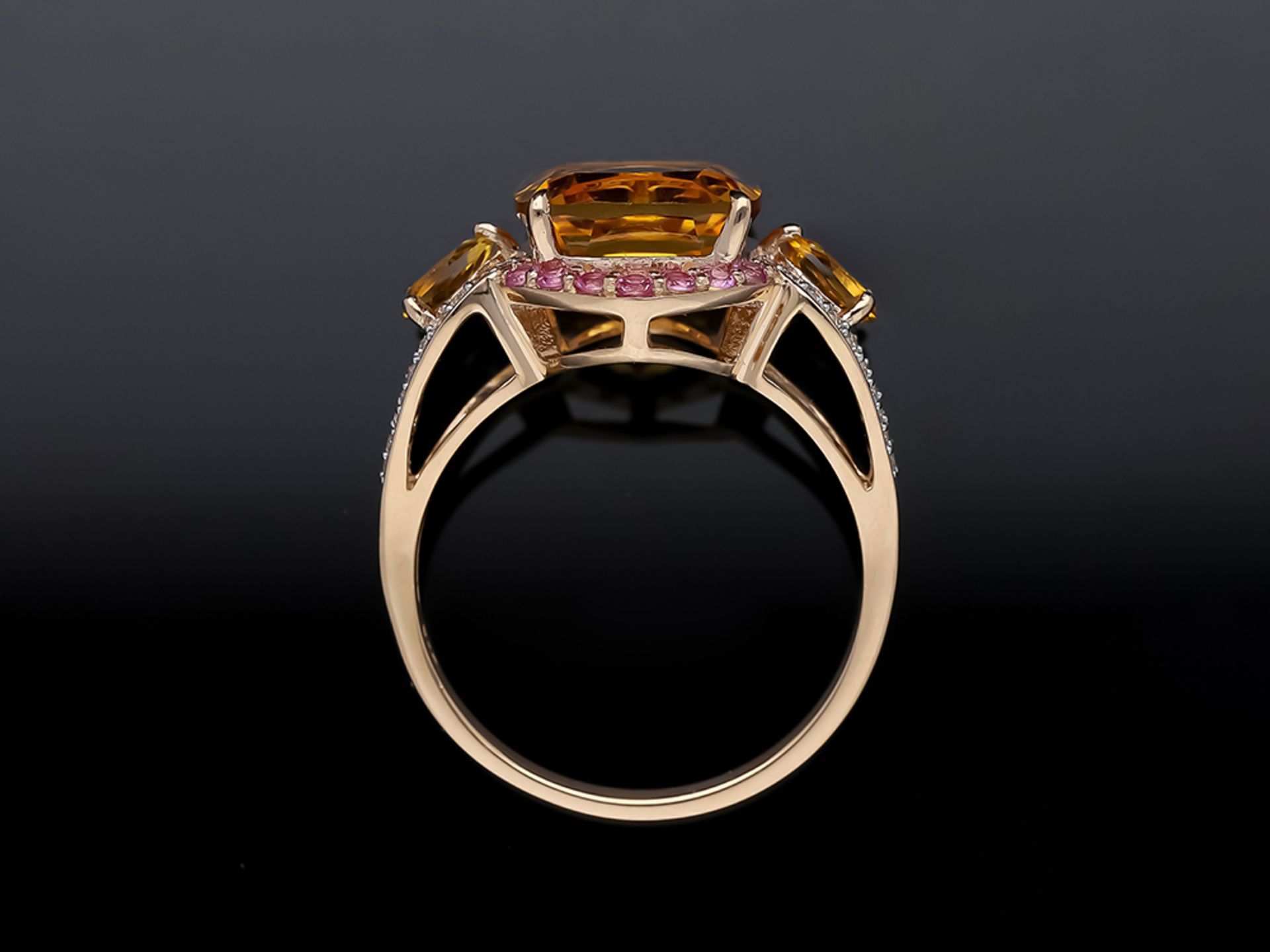 Ring with Citrine Sapphire 585 / 14 Pink Gold Diamond - Image 6 of 8