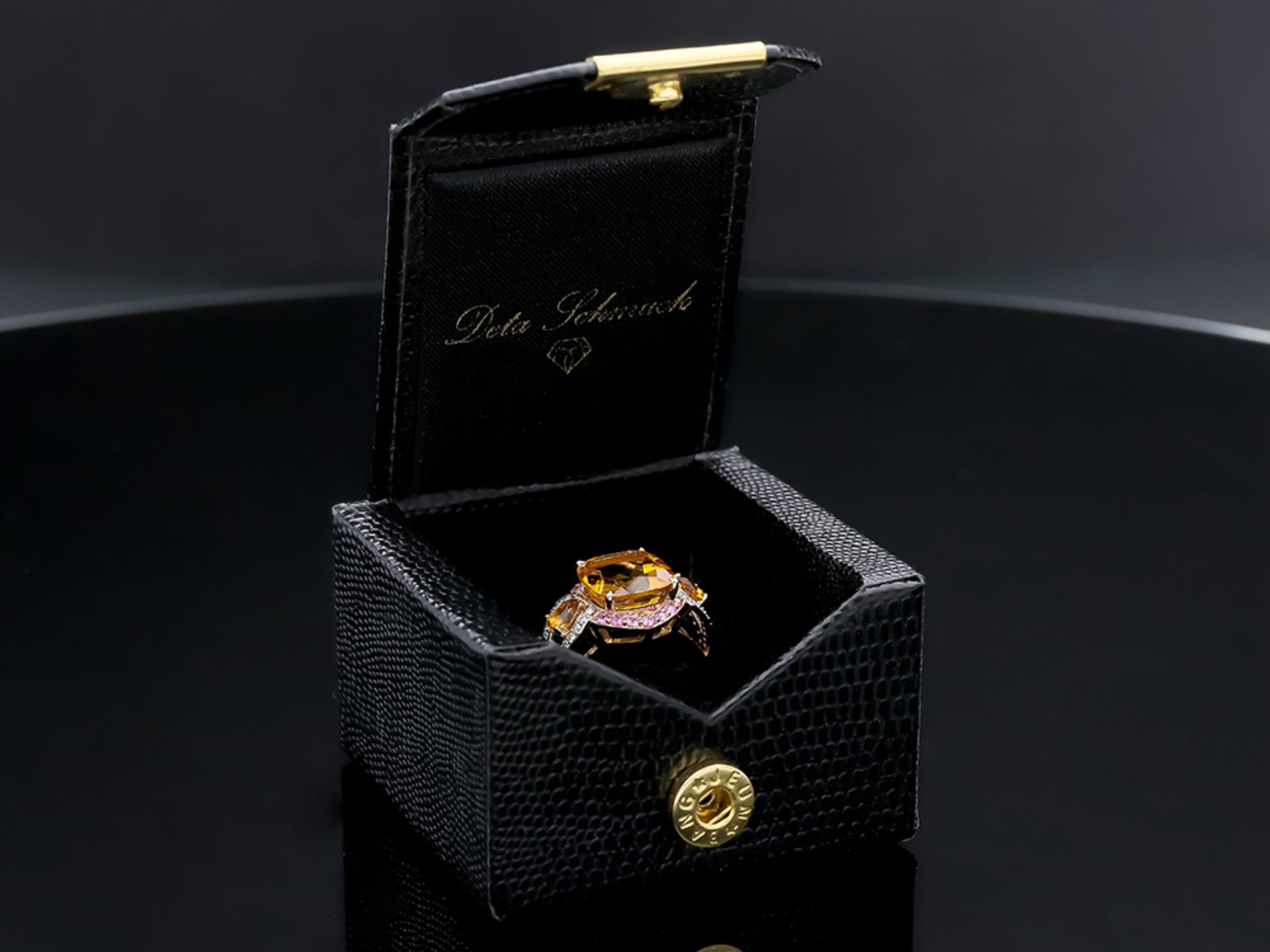 Ring with Citrine Sapphire 585 / 14 Pink Gold Diamond - Image 8 of 8