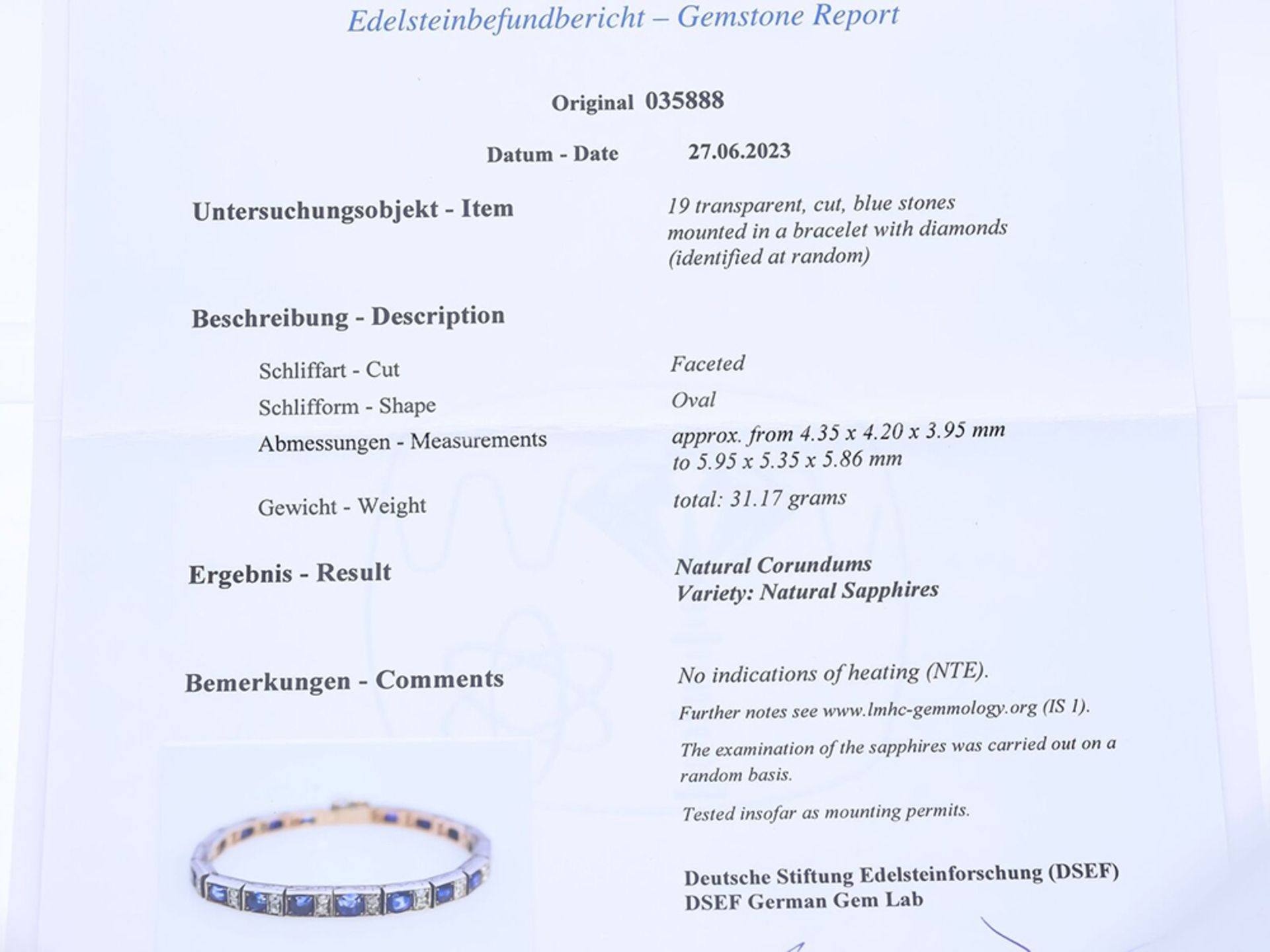 antikes Armband unbehandelte Saphire und Diamanten 800 Silber DSEF Expertise - Bild 5 aus 6