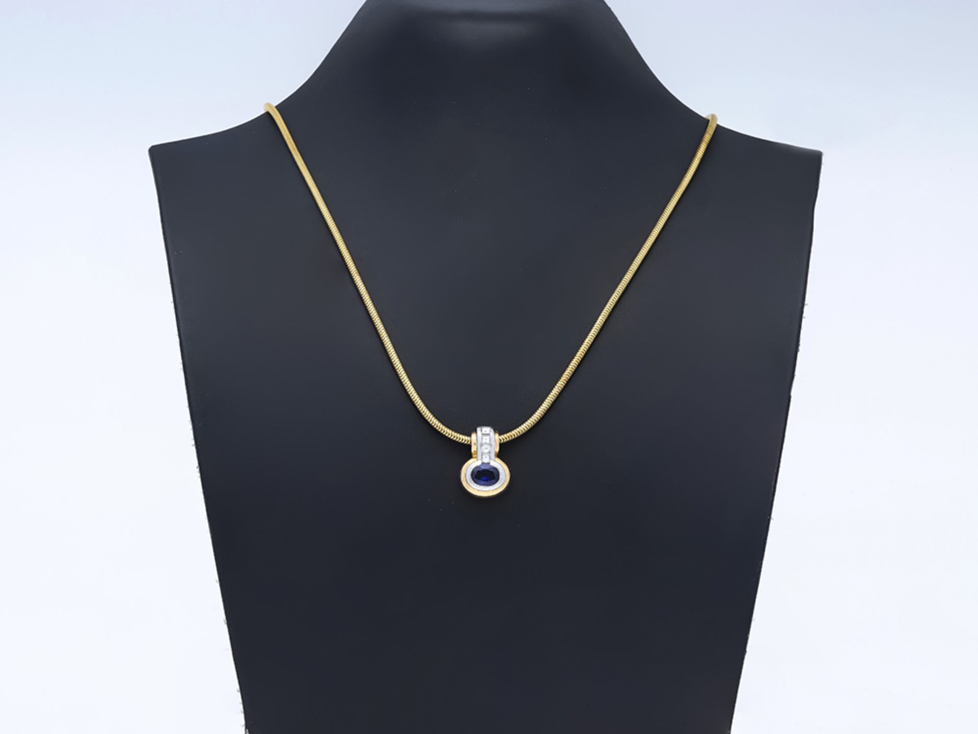 Halskette mit Anhänger Saphir Diamant 585 / 14 Karat Gelbgold - Bild 2 aus 6