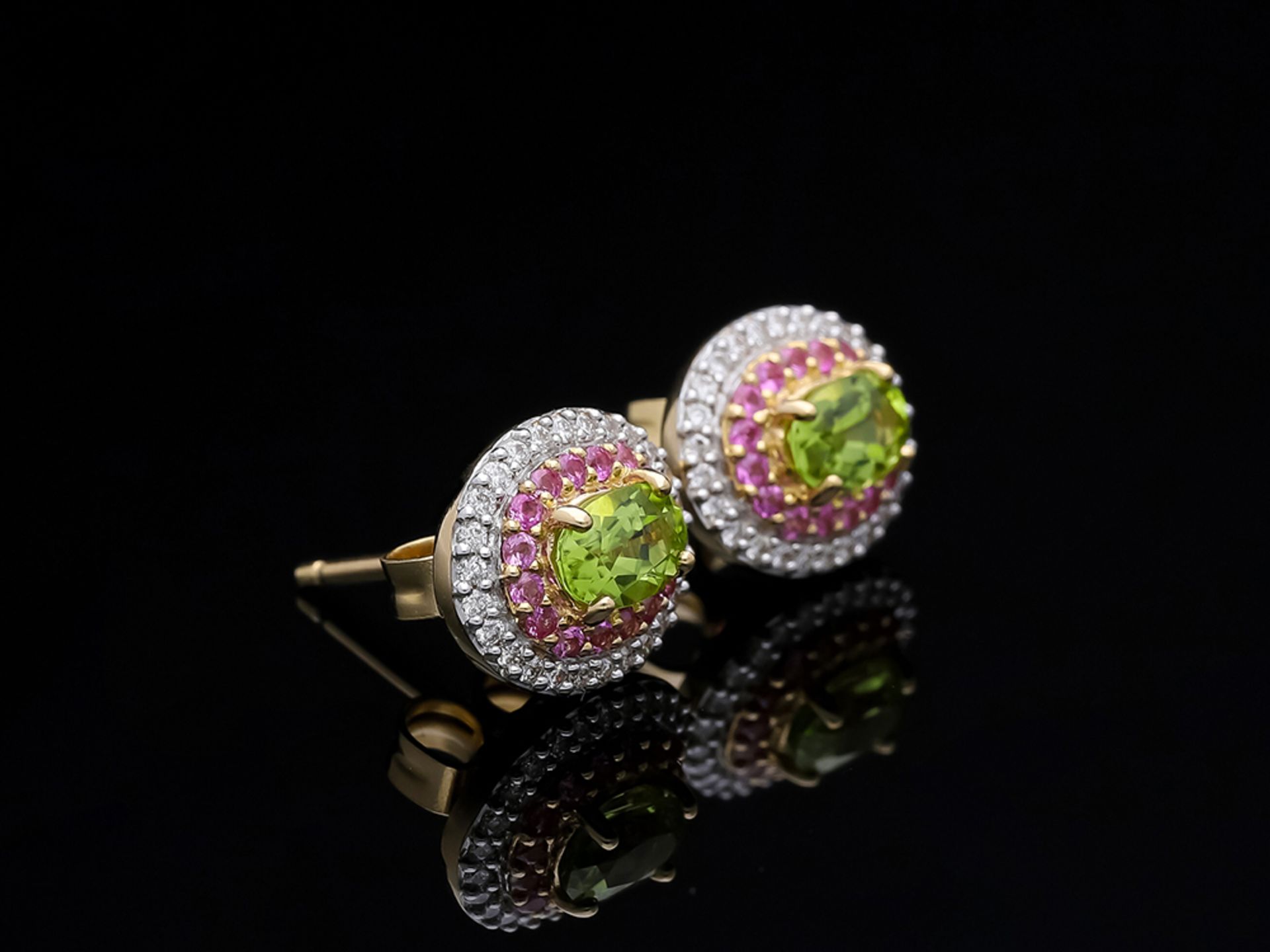 Studs Peridot Sapphire 585 / 14 Pink Gold - Image 3 of 8