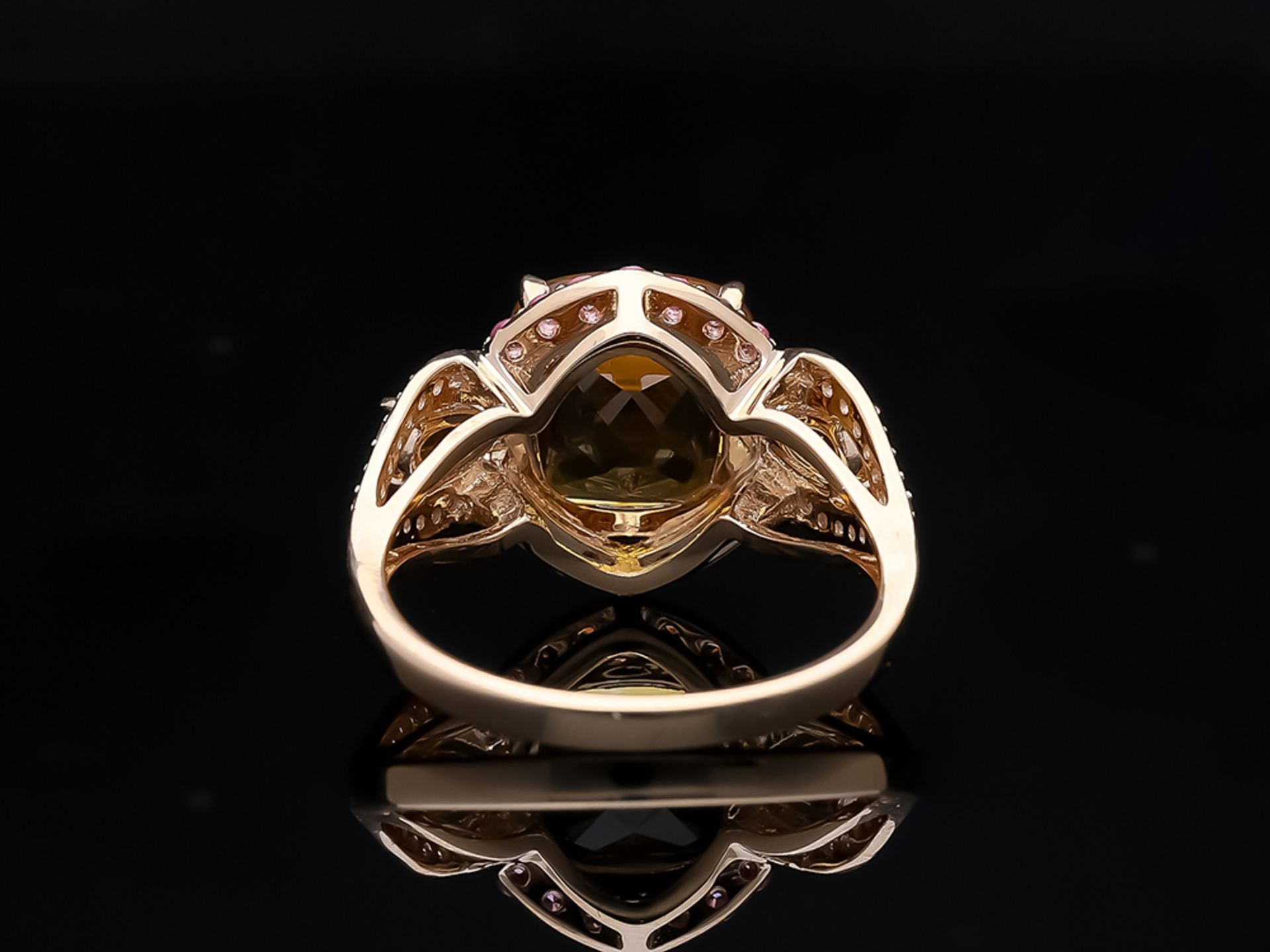 Ring with Citrine Sapphire 585 / 14 Pink Gold Diamond - Image 4 of 8