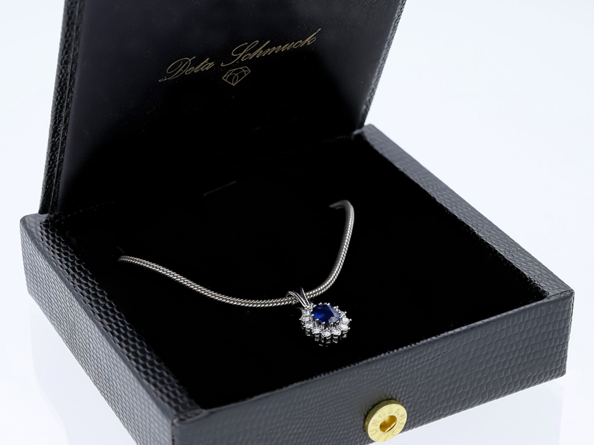 Halskette mit Anhänger Saphir Diamant 585 / 14 Karat Weißgold - Bild 6 aus 6