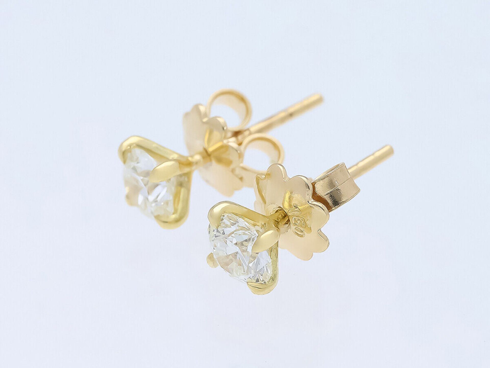 Earrings Diamond 750 / 18 Yellow Gold with IGI Report - Image 2 of 6