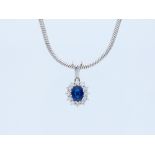 Necklace Sapphire 585 / 14 White Gold Diamond Pendant