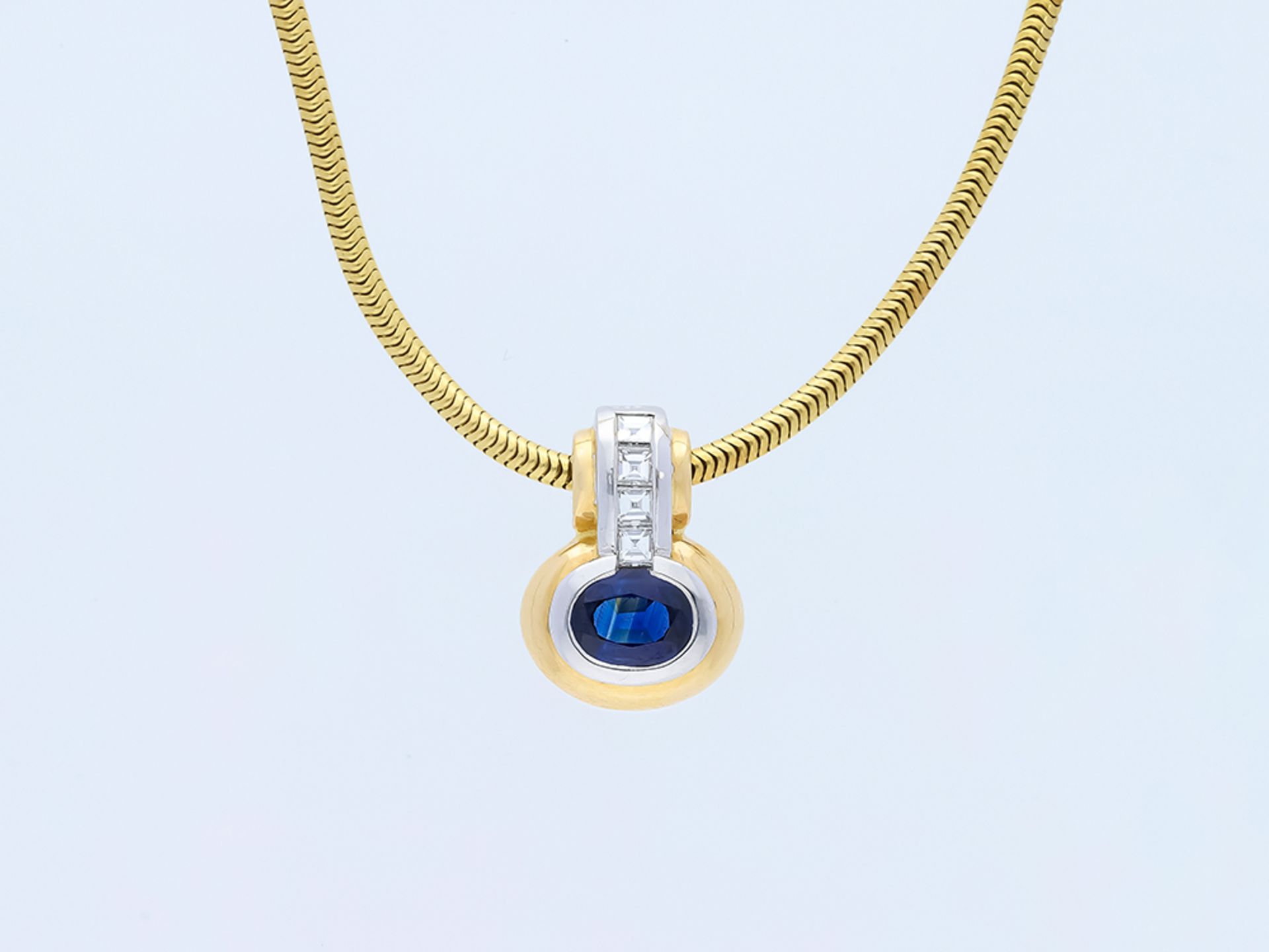 14 kt Yellow Gold Sapphire Diamond Necklace Pendant