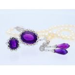 Schmuckset Amethyst Diamanten Akoya Zucht Perlen 585 / 14 Karat Weißgold