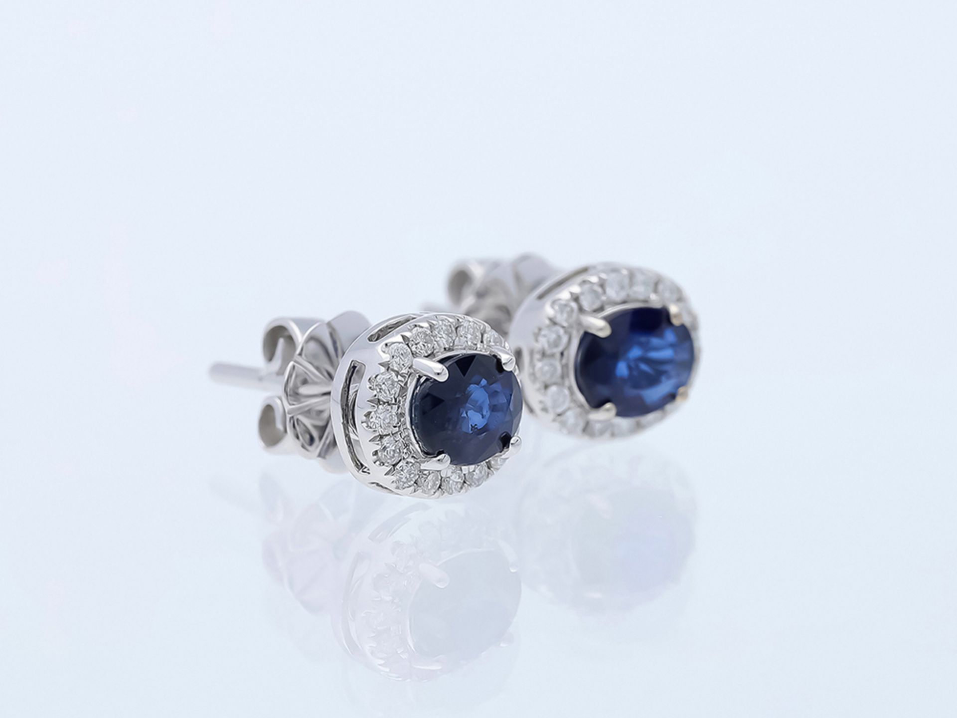 Earrings Sapphire 585 / 14 White gold Diamond - Image 3 of 6