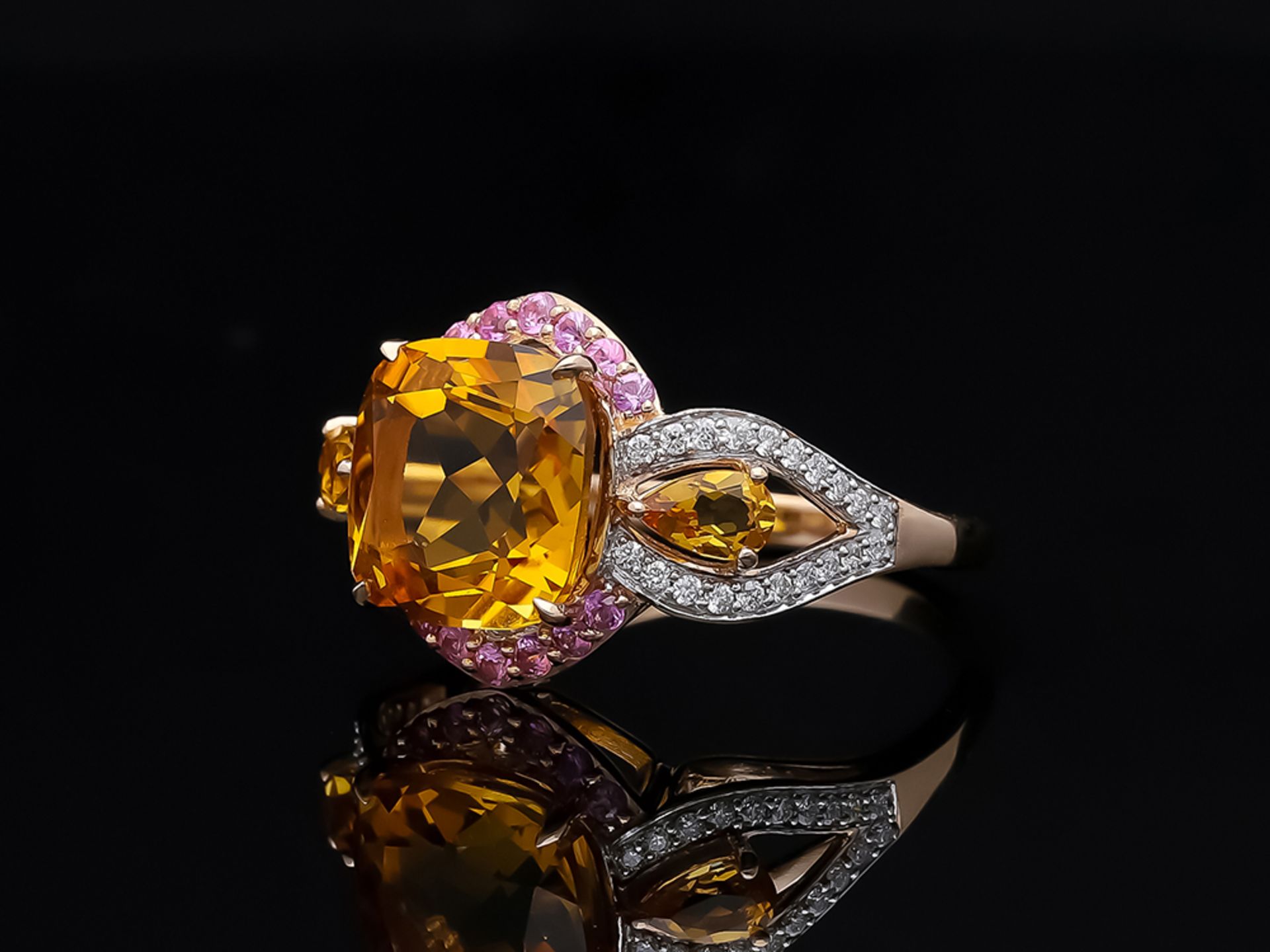 Ring with Citrine Sapphire 585 / 14 Pink Gold Diamond - Image 3 of 8