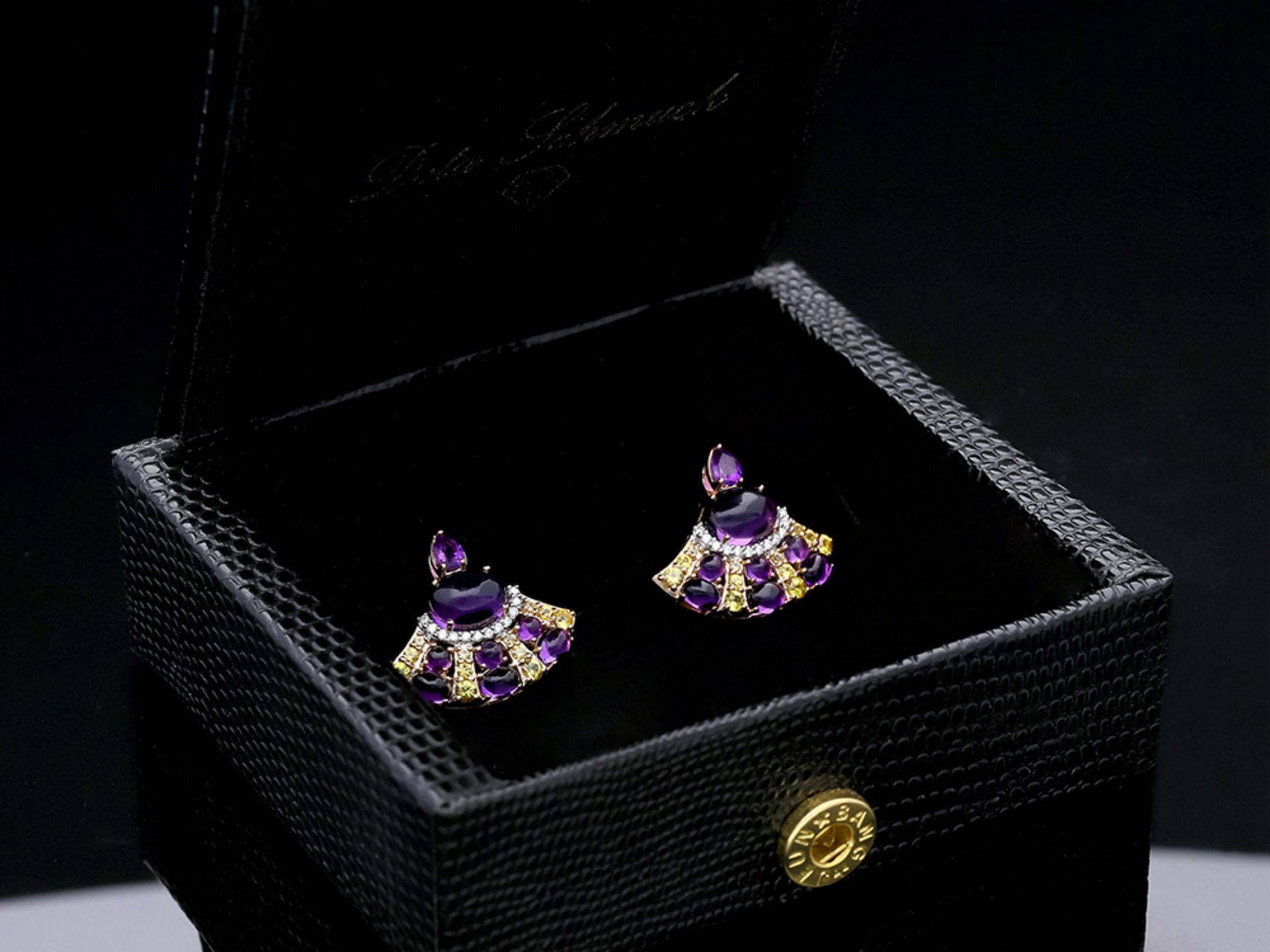 Studs Amethyst Sapphire 585 / 14 Pink Gold Diamond - Image 8 of 8