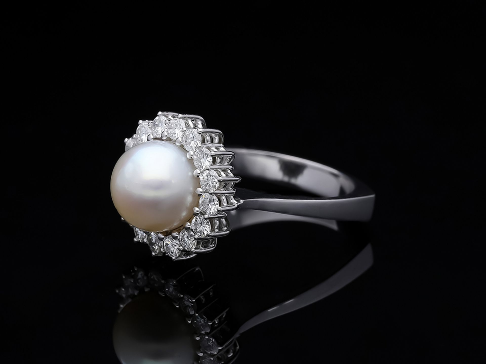 Ring Zuchtperle Diamant 585 / 14 Karat Weißgold - Bild 2 aus 6