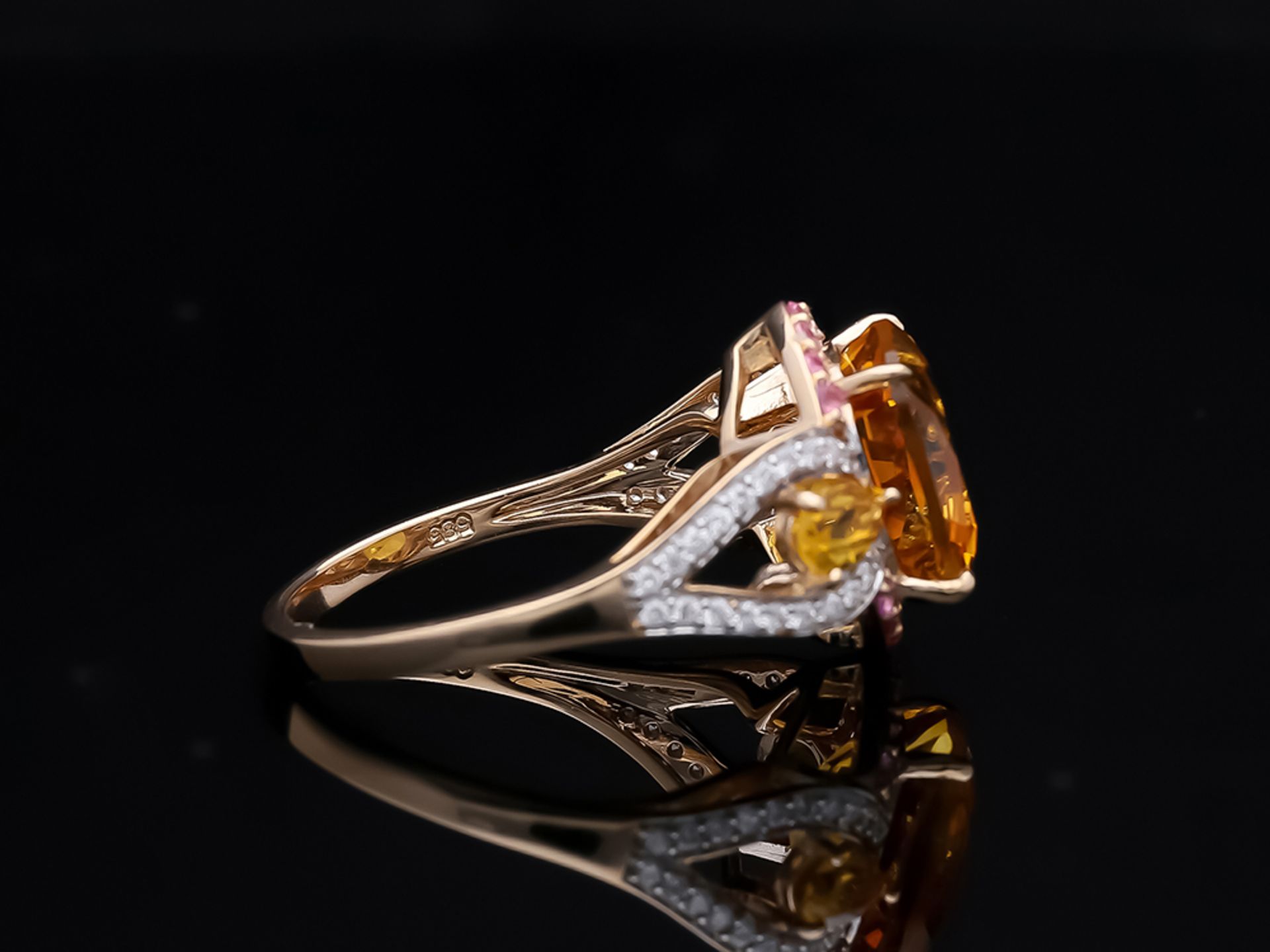 Ring with Citrine Sapphire 585 / 14 Pink Gold Diamond - Image 5 of 8