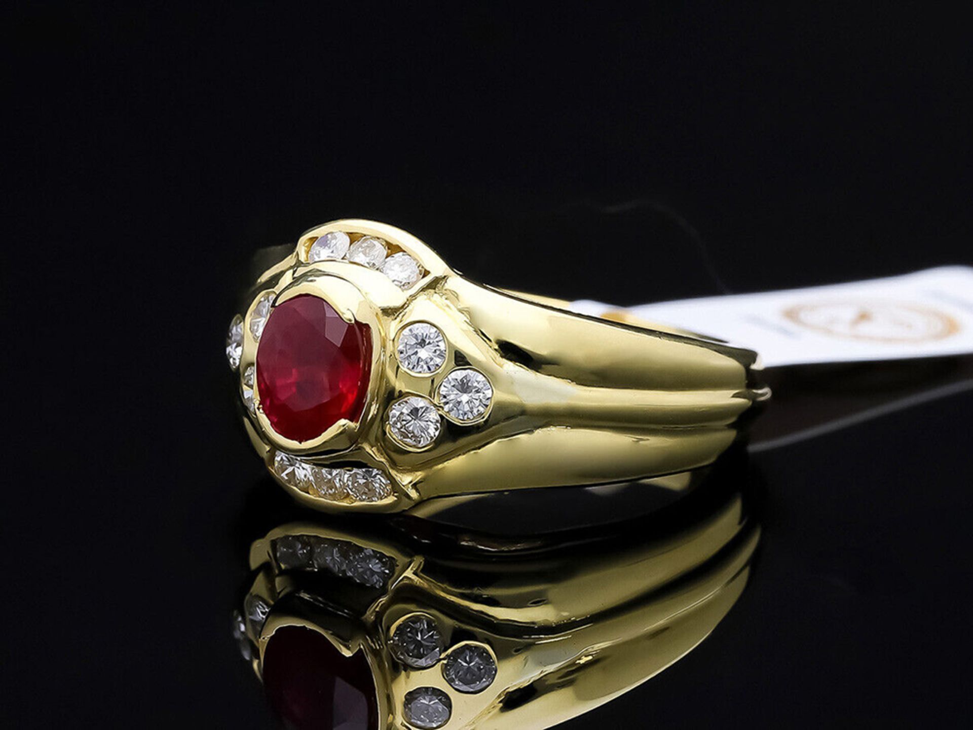 Ring mit unbehandeltem Burma Myanmar Rubin Diamanten 750 / 18 Karat Gelbgold IGI Expertise - Bild 2 aus 6