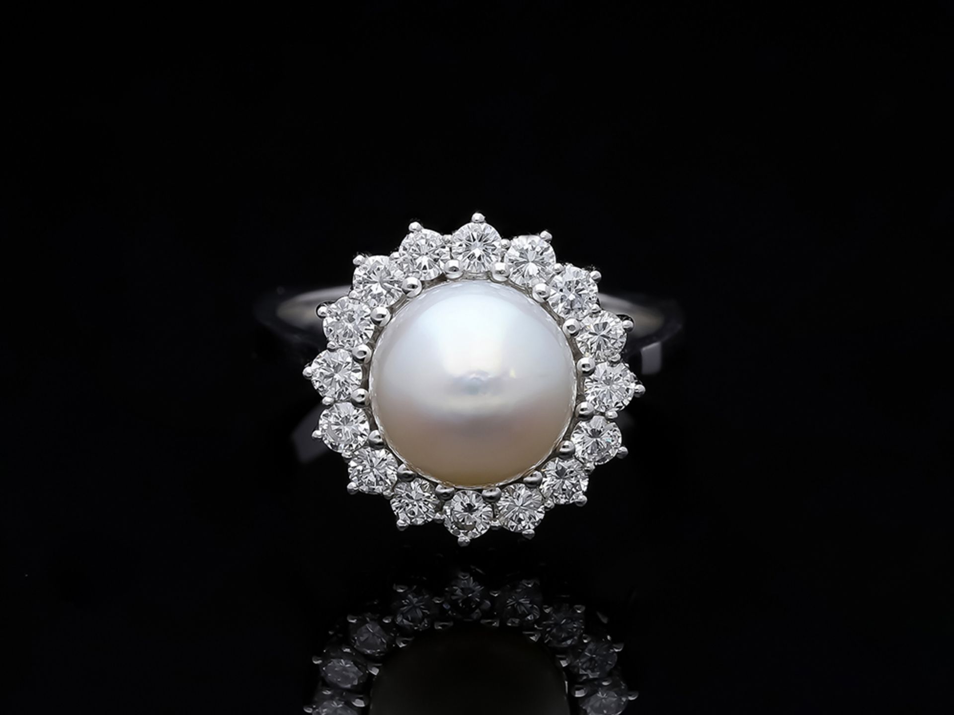 Ring Zuchtperle Diamant 585 / 14 Karat Weißgold