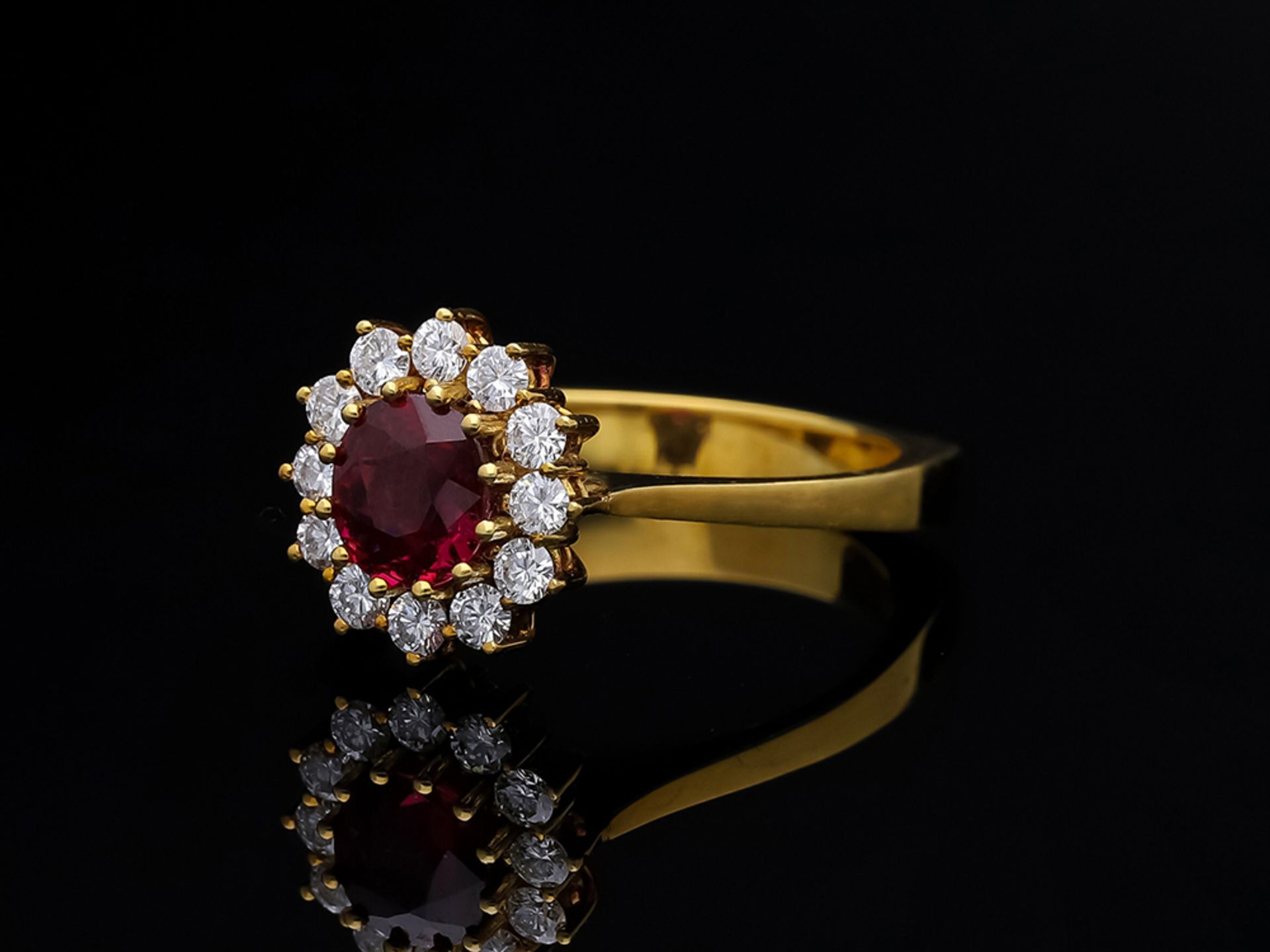 Ring Rubin Diamant 750 / 18 Karat Gelbgold - Bild 2 aus 6