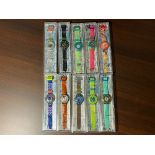 Collection of 105 pieces Swatch watches in original boxes