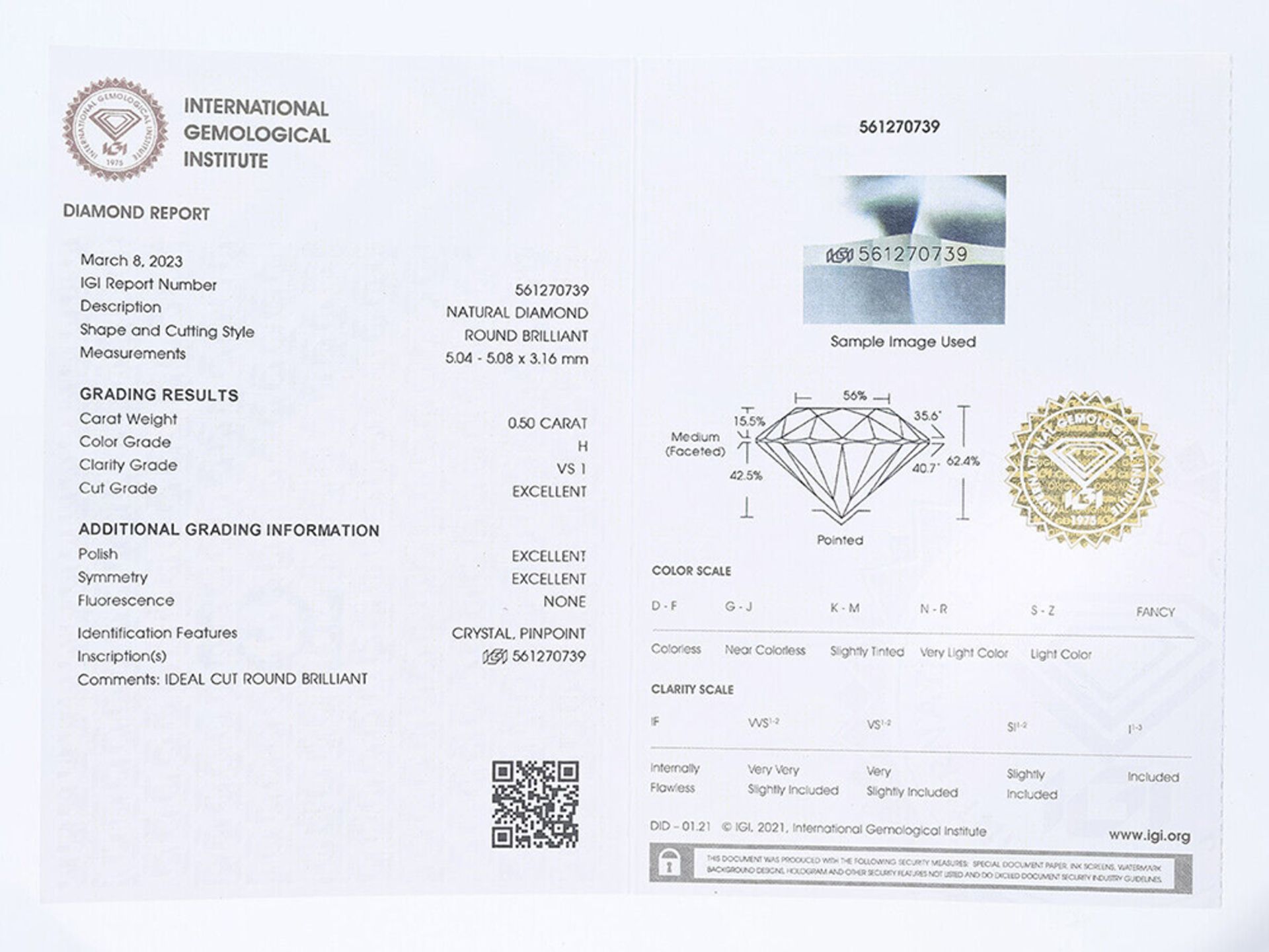 Earrings Diamond 750 / 18 Yellow Gold with IGI Report - Image 4 of 6