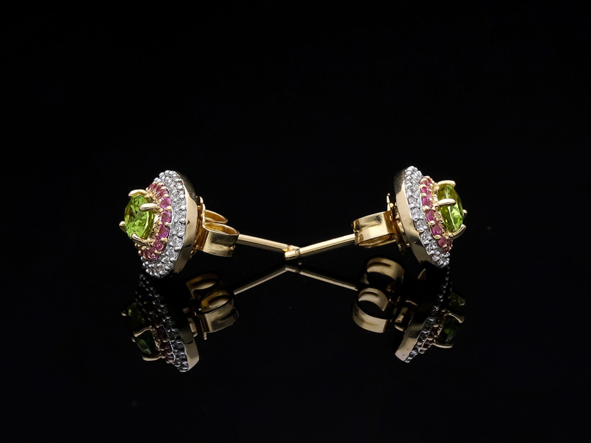 Studs Peridot Sapphire 585 / 14 Pink Gold - Image 4 of 8