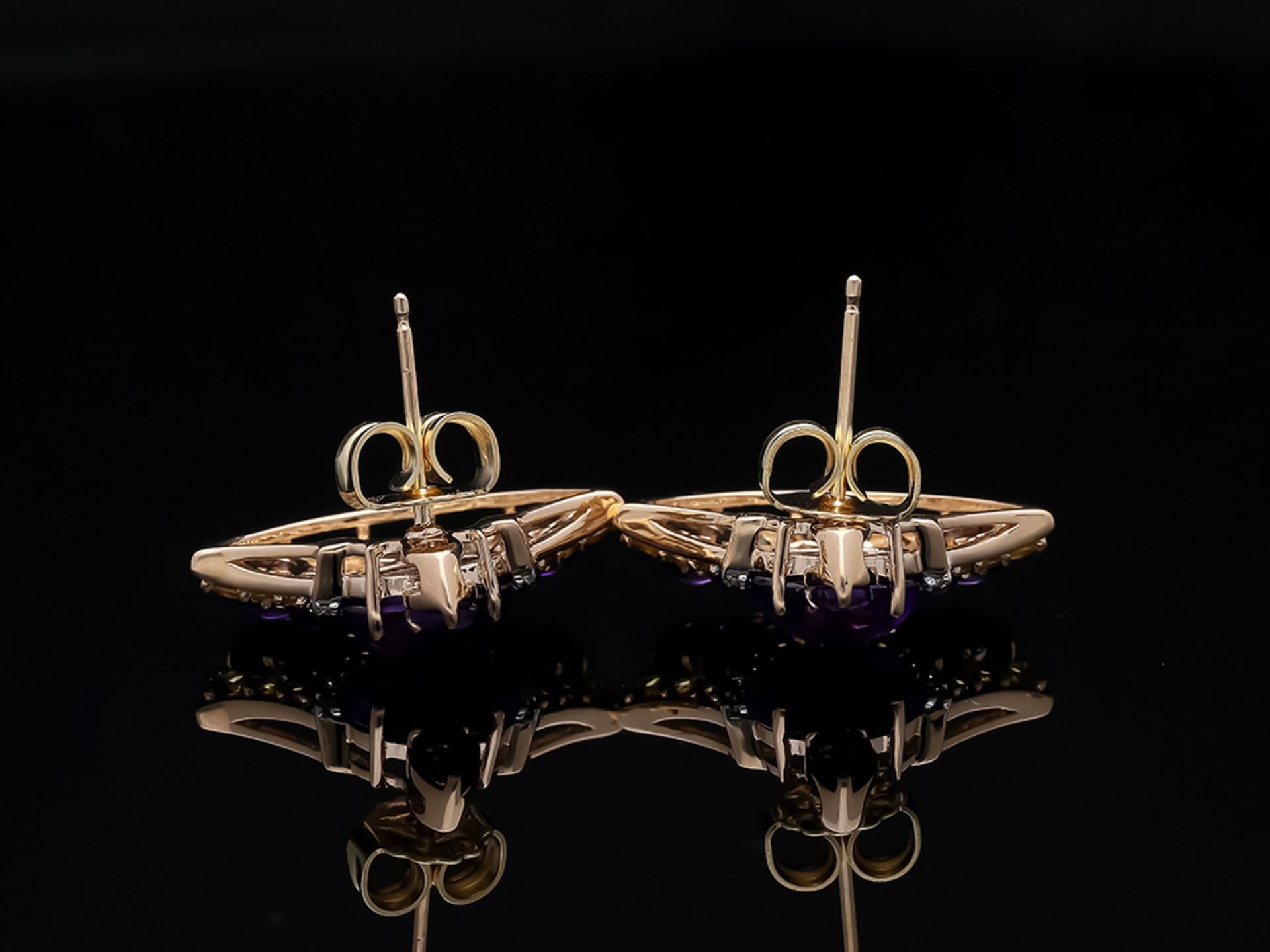 Studs Amethyst Sapphire 585 / 14 Pink Gold Diamond - Image 5 of 8