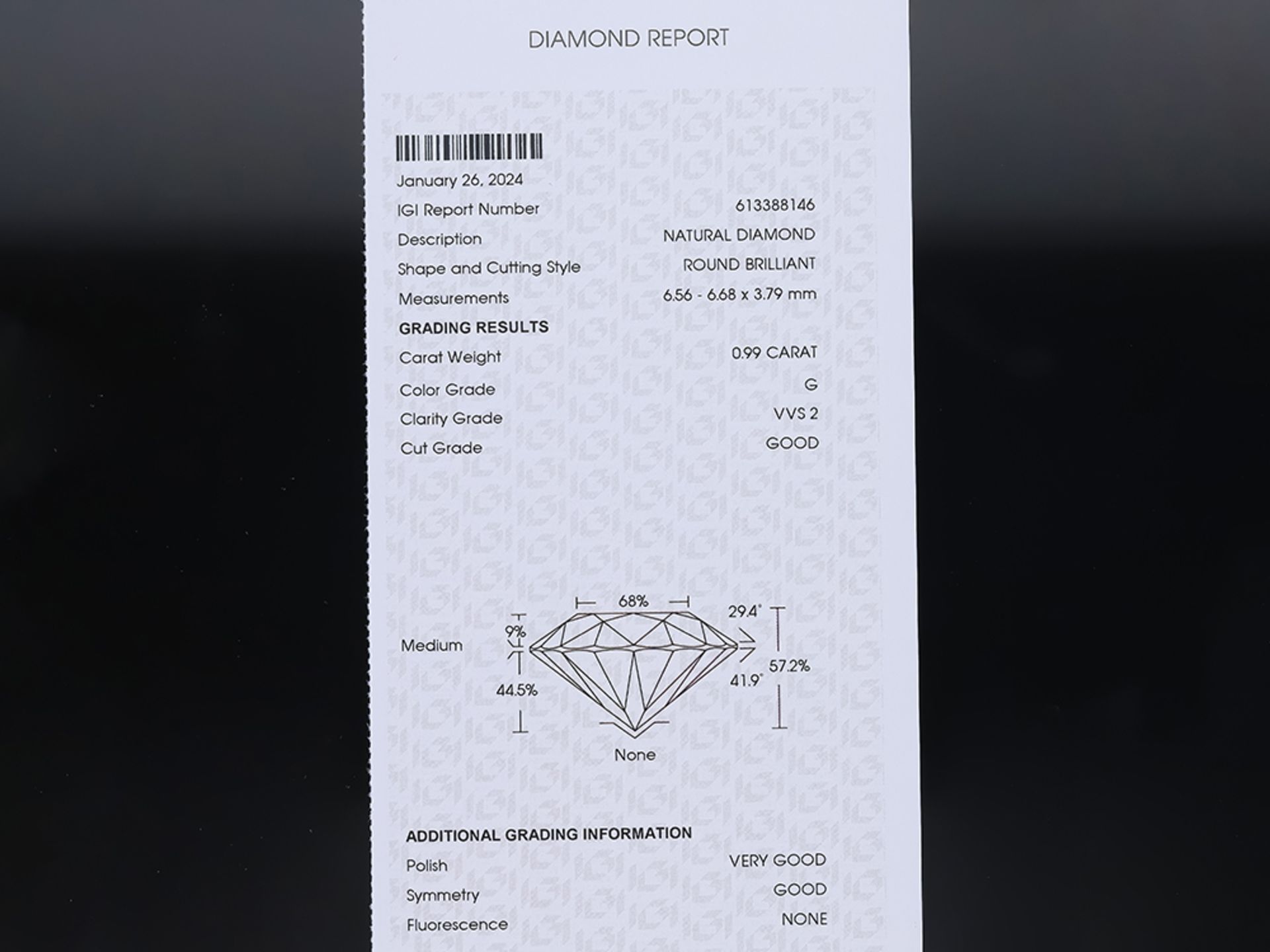 Diamond 0,99 ct. with IGI Report - Image 5 of 5