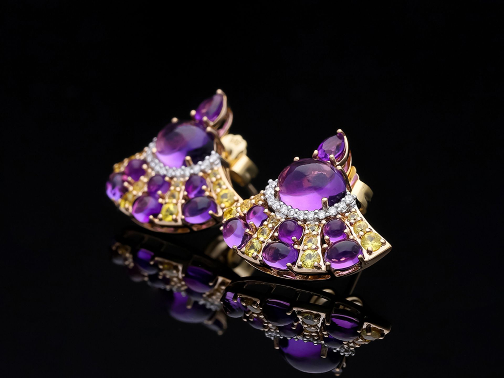 Studs Amethyst Sapphire 585 / 14 Pink Gold Diamond - Image 2 of 8