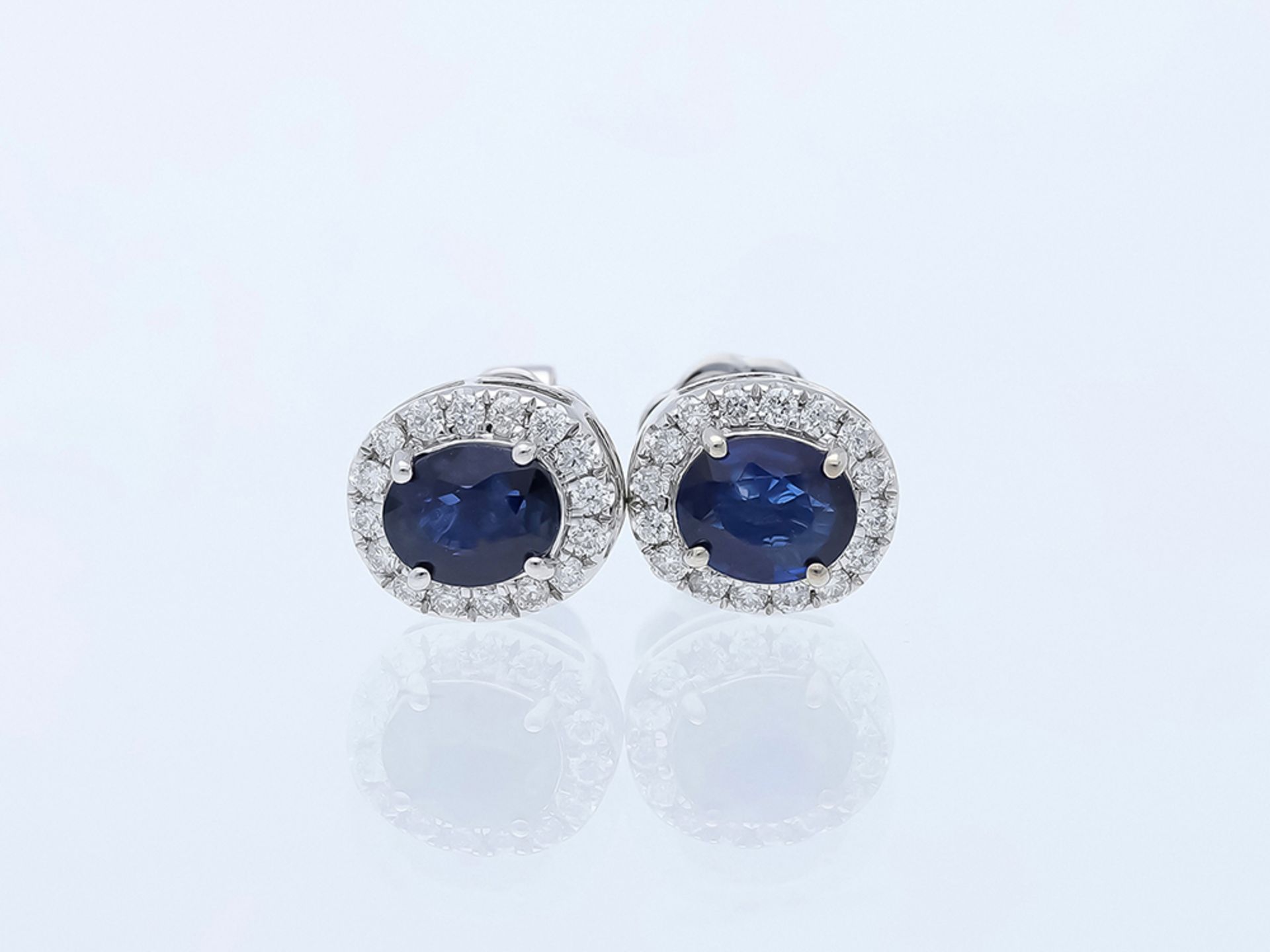 Earrings Sapphire 585 / 14 White gold Diamond - Image 4 of 6
