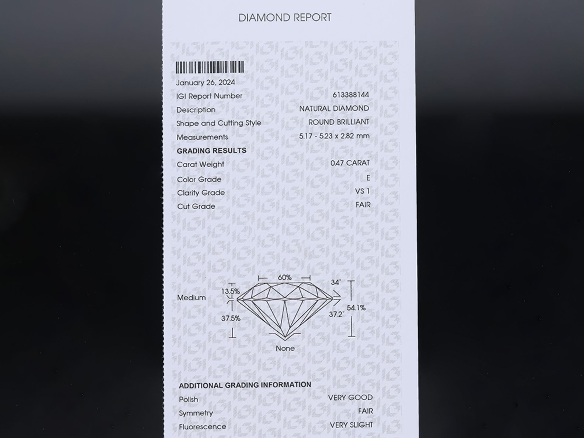 Diamond 0,52 ct. with IGI Report - Image 5 of 5
