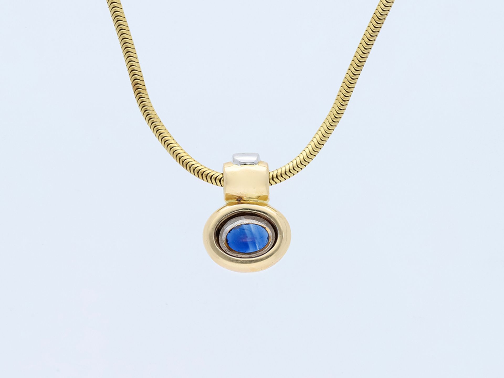 14 kt Yellow Gold Sapphire Diamond Necklace Pendant - Image 3 of 6