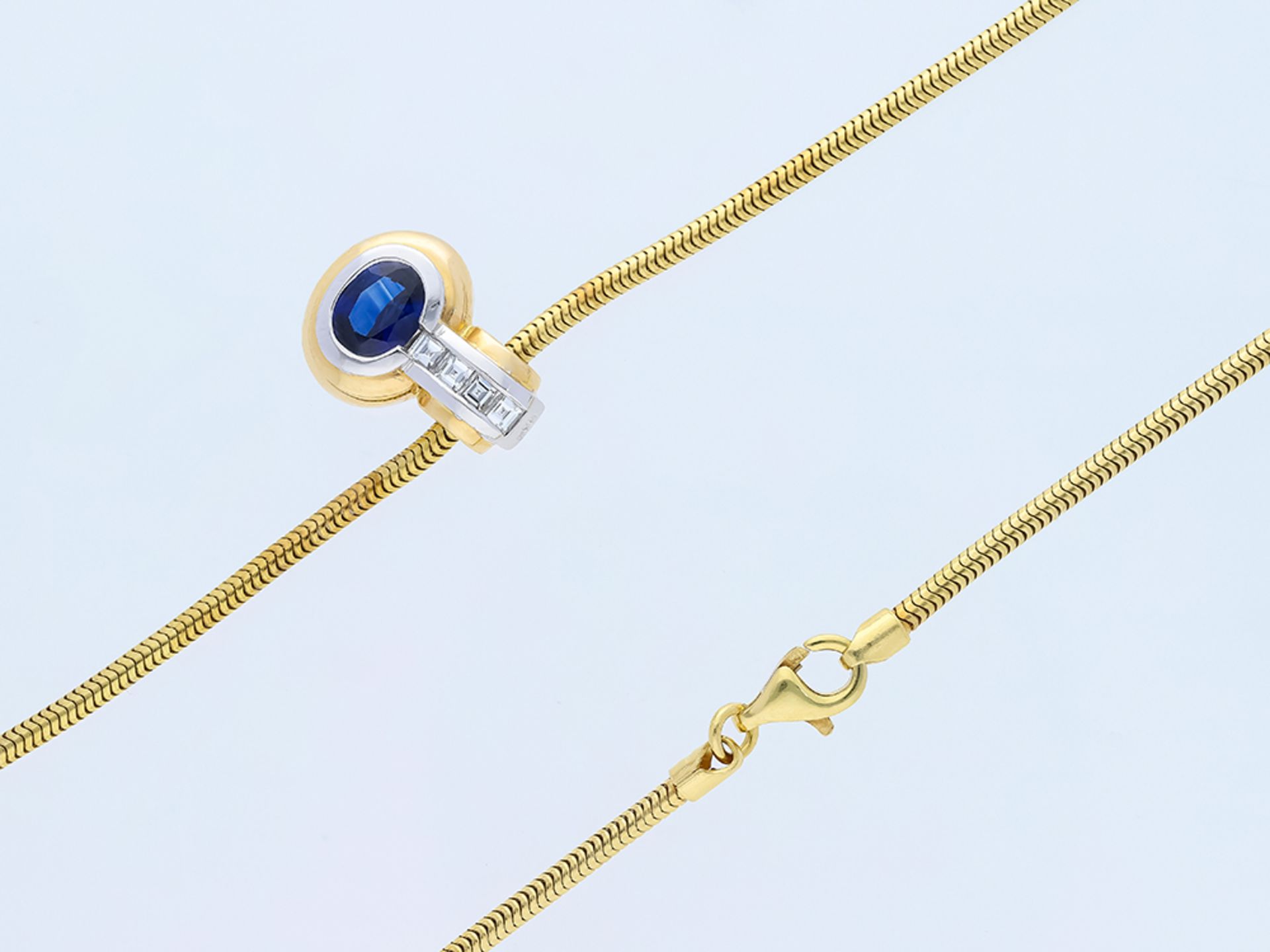 14 kt Yellow Gold Sapphire Diamond Necklace Pendant - Image 4 of 6