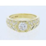 Ring 1,00 Karat Diamant und 1,92 Karat Diamanten in 585 / 14 Karat Gelbgold mit DPL Zertifikat