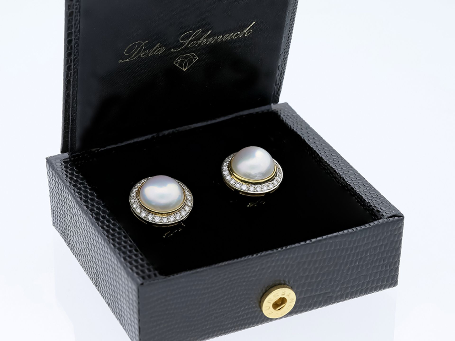 Ohrringe Mabe Perle Diamant 750 / 18 Karat Gelbgold - Bild 6 aus 6