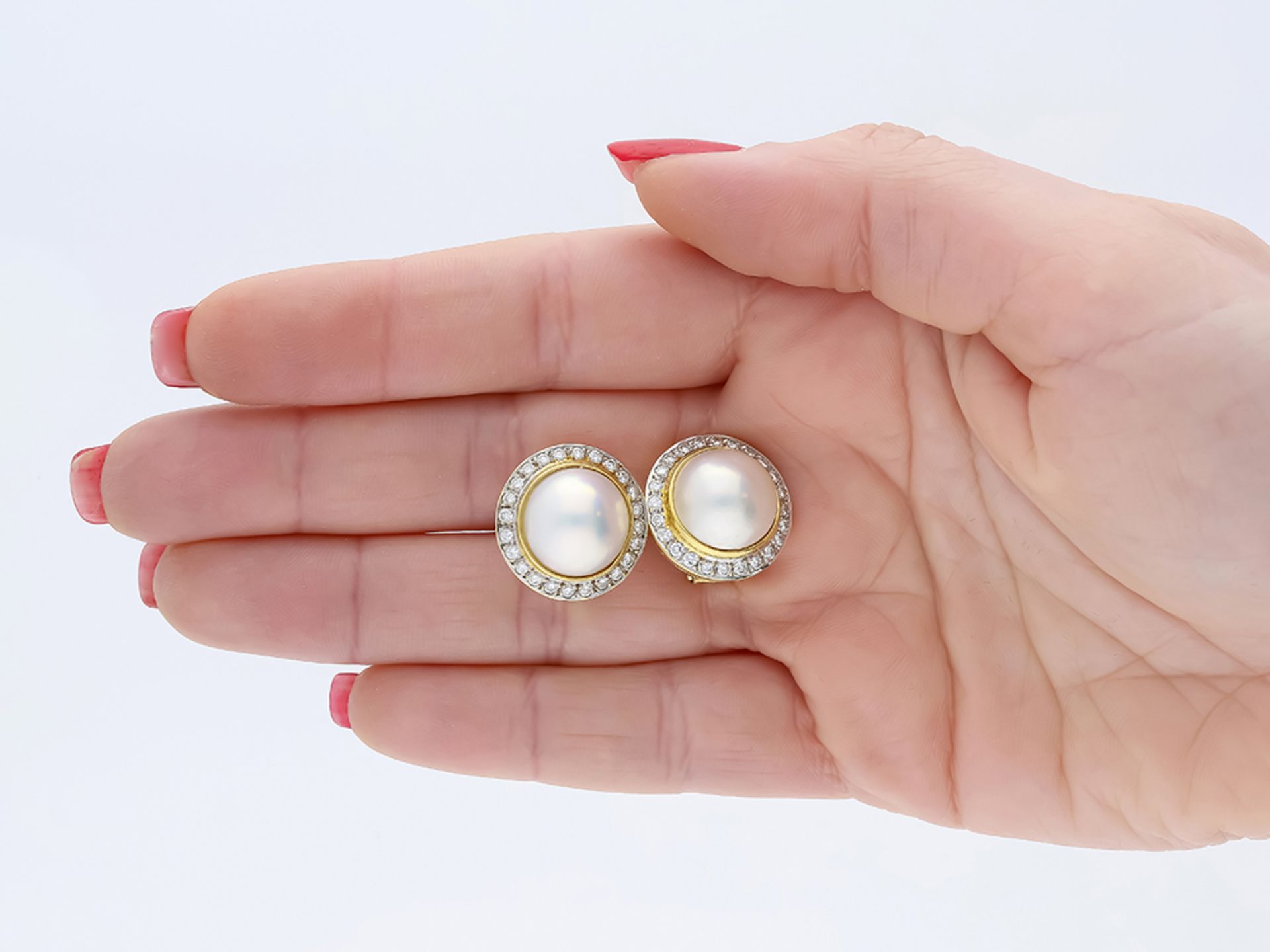 Ohrringe Mabe Perle Diamant 750 / 18 Karat Gelbgold - Bild 5 aus 6