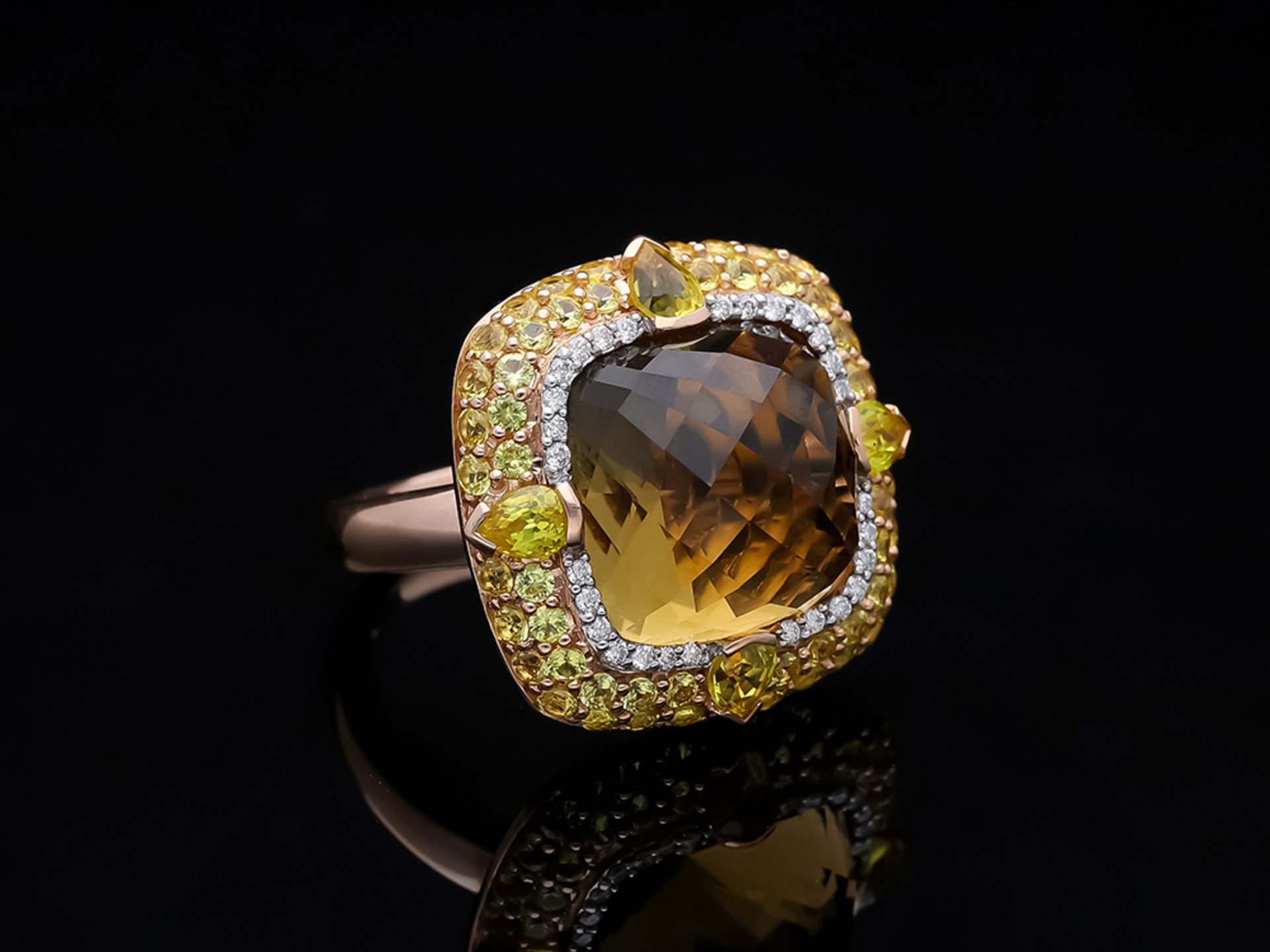 Ring Quartz Sapphire 585 / 14 Pink Gold Diamond - Image 2 of 8