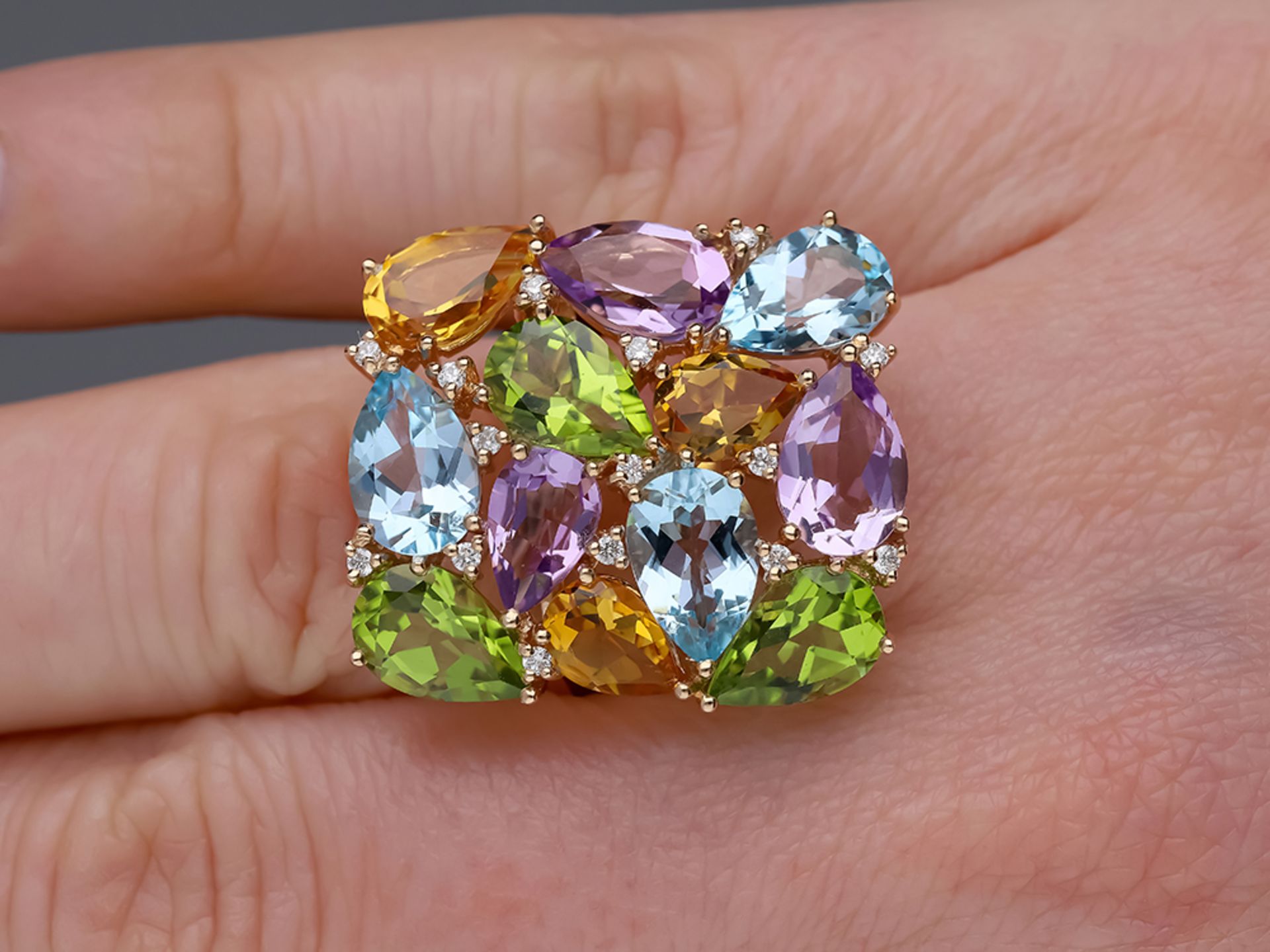 Ring Topas Peridot Citrin Amethyst 585 / 14 Karat Rose Gold - Bild 7 aus 8