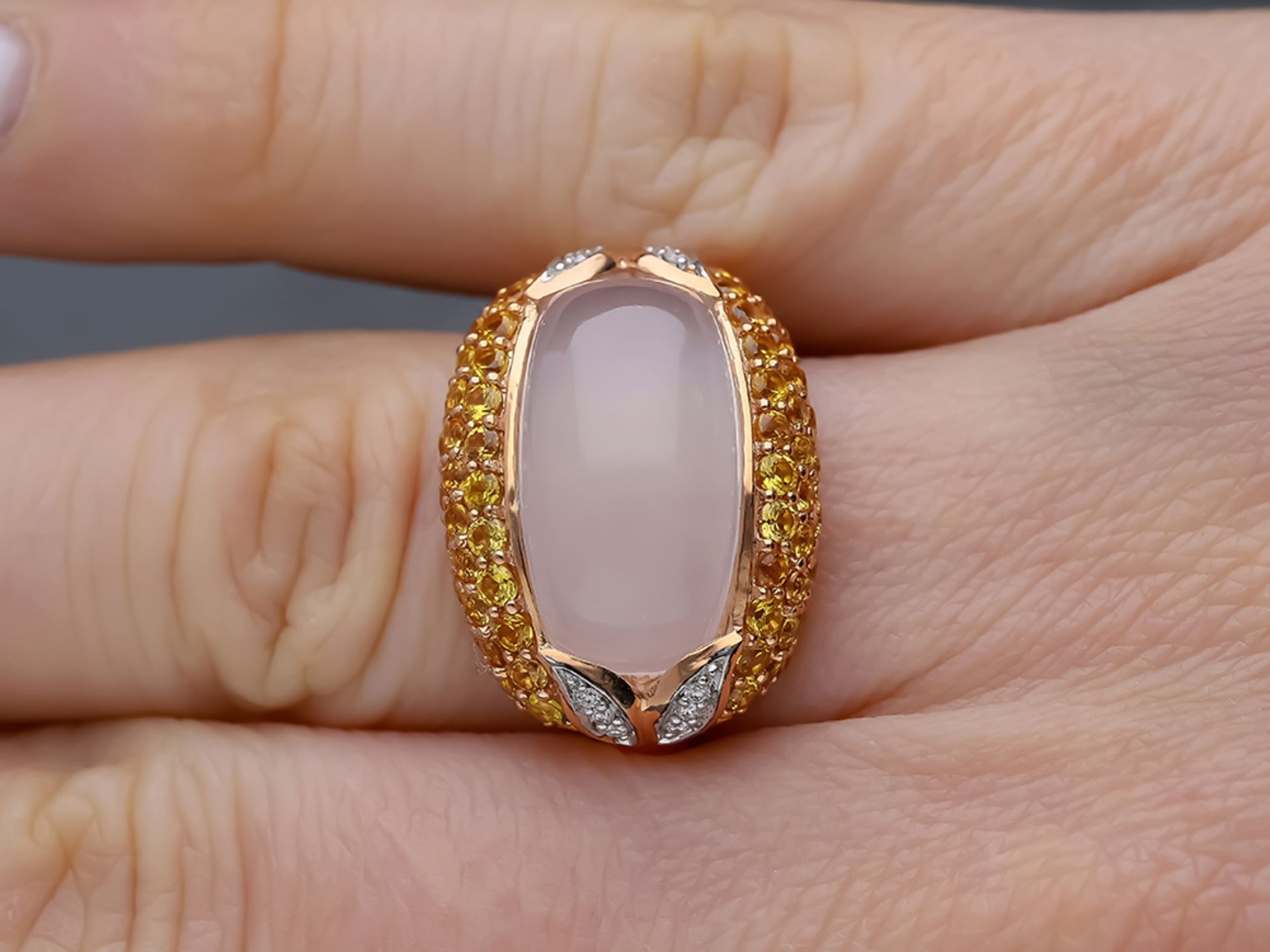 Ring Quartz Sapphire 585 / 14 Pink Gold Diamond - Image 7 of 8