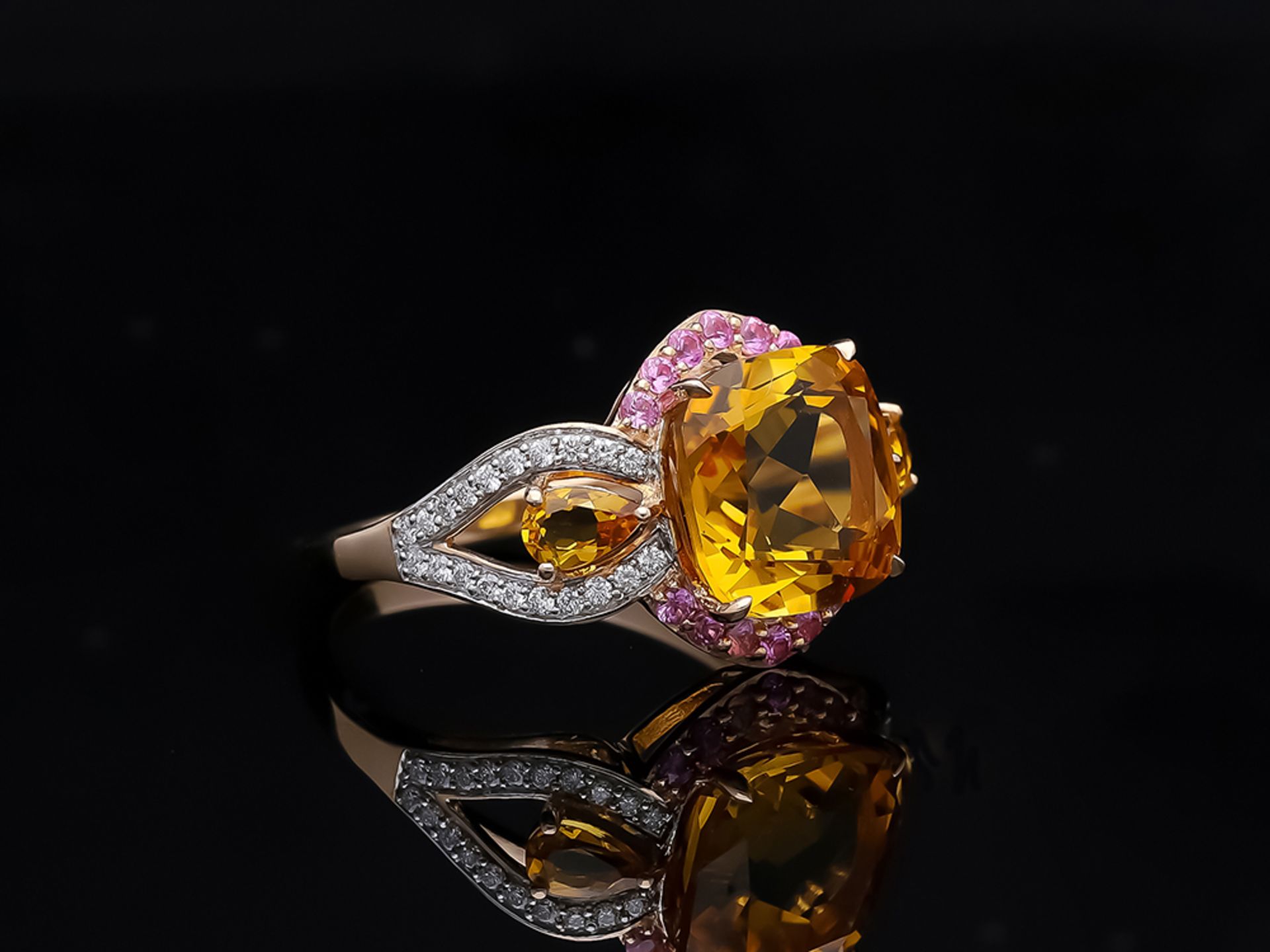 Ring with Citrine Sapphire 585 / 14 Pink Gold Diamond - Image 2 of 8