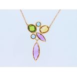 Necklace Citrine Topaz Peridot Amethyst 585 / 14 Pink Gold