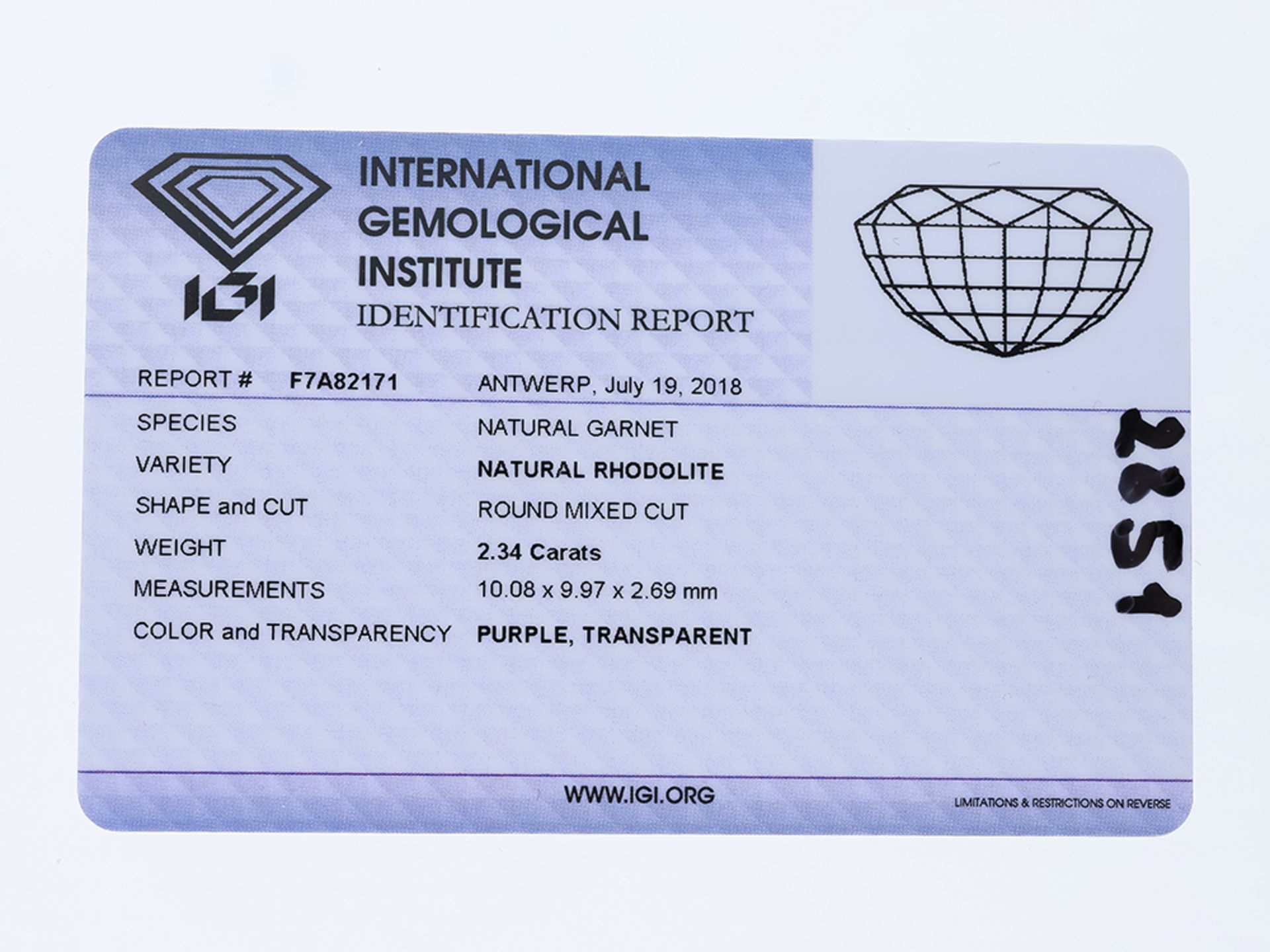 Rhodolith Edelstein ca. 2,34 Karat mit IGI Zertifikat - Bild 2 aus 2