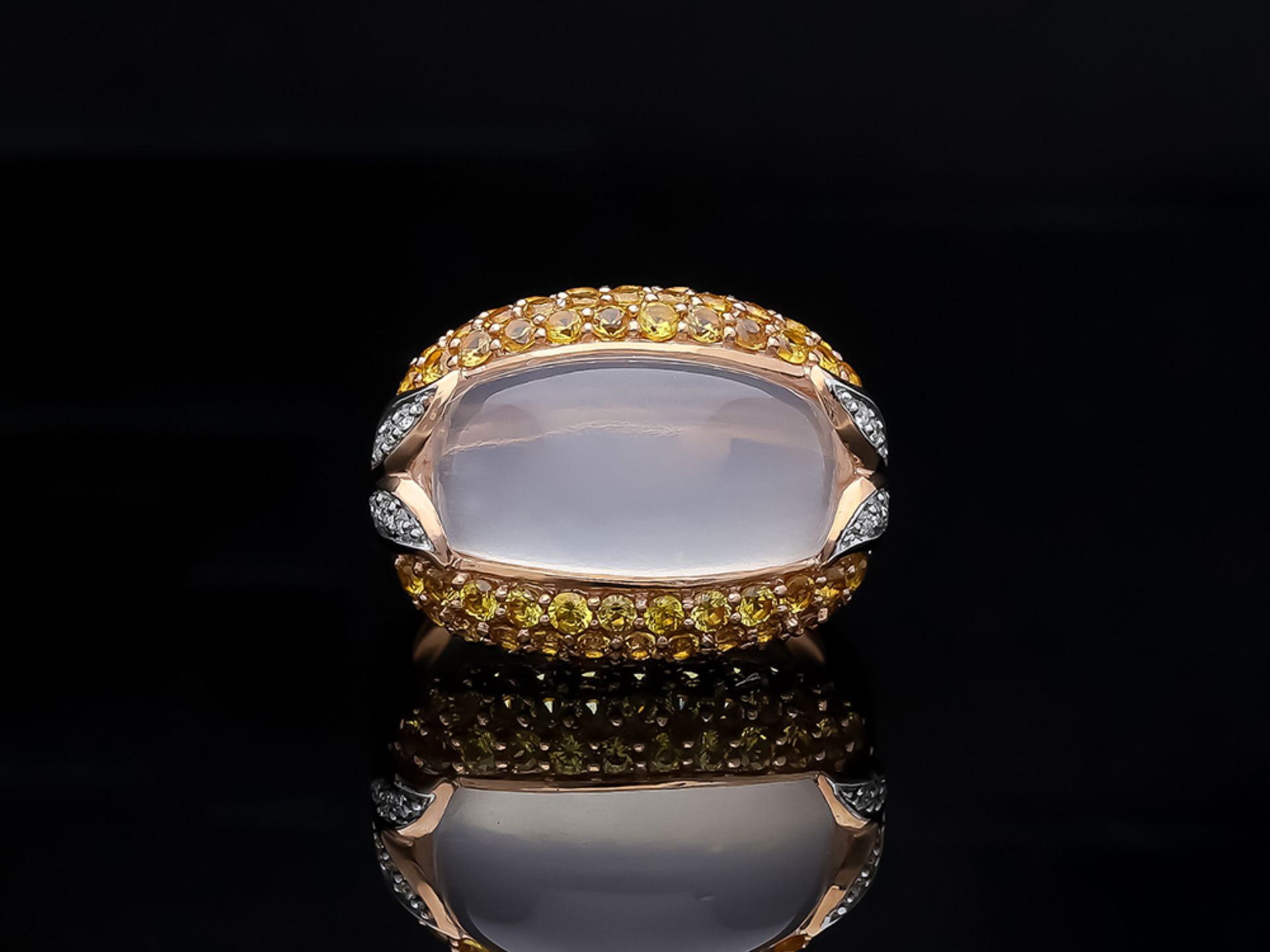 Ring Quartz Sapphire 585 / 14 Pink Gold Diamond