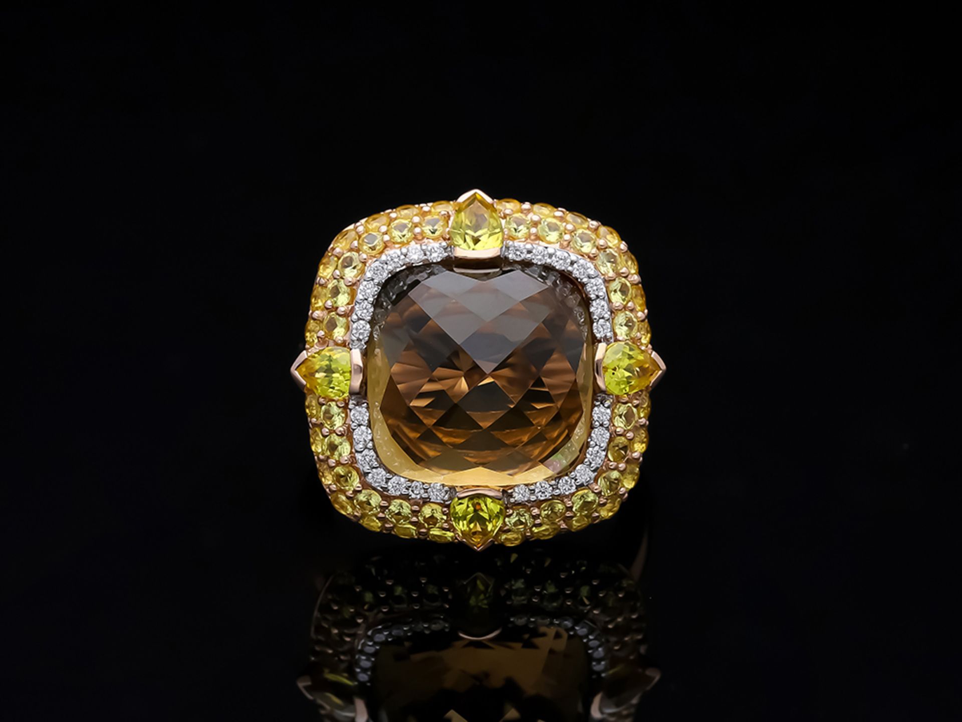 Ring Quartz Sapphire 585 / 14 Pink Gold Diamond