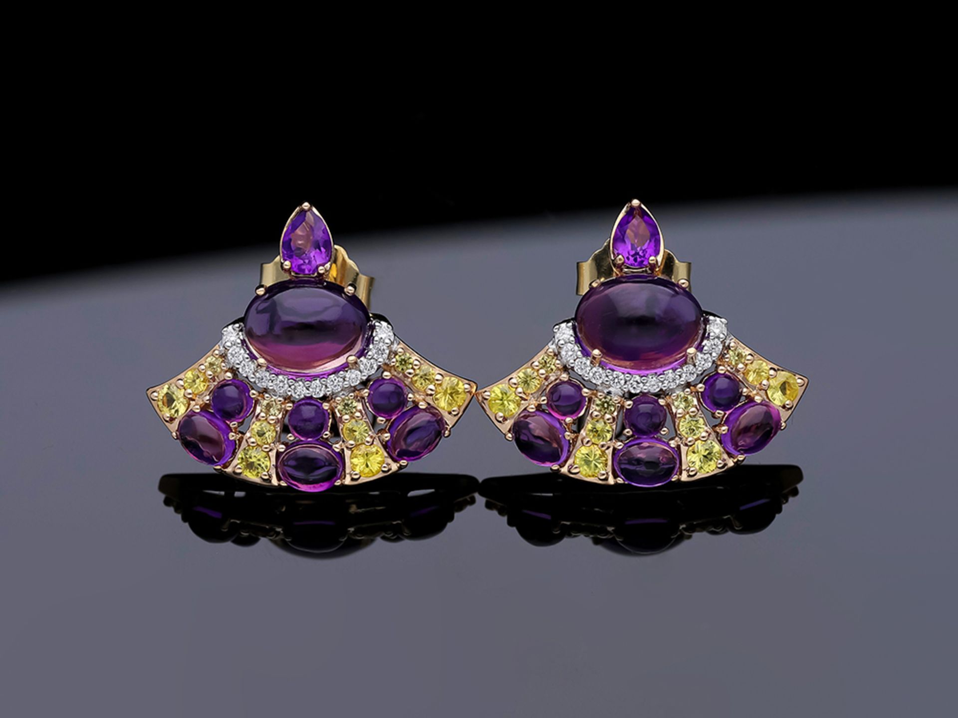 Studs Amethyst Sapphire 585 / 14 Pink Gold Diamond